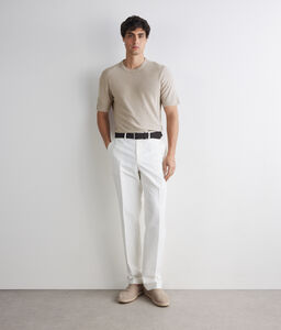 T-shirt motivo coste in lino e cotone - NUDE