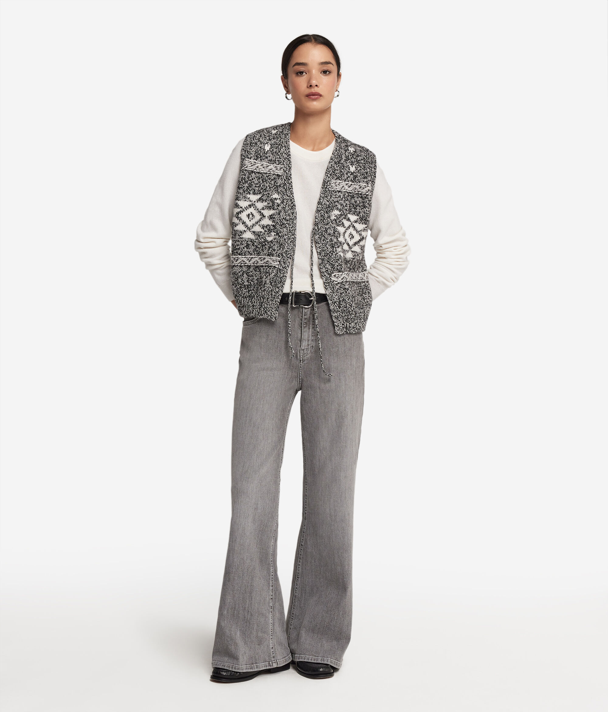 Gilet sans manches en jacquard de cachemire mouliné