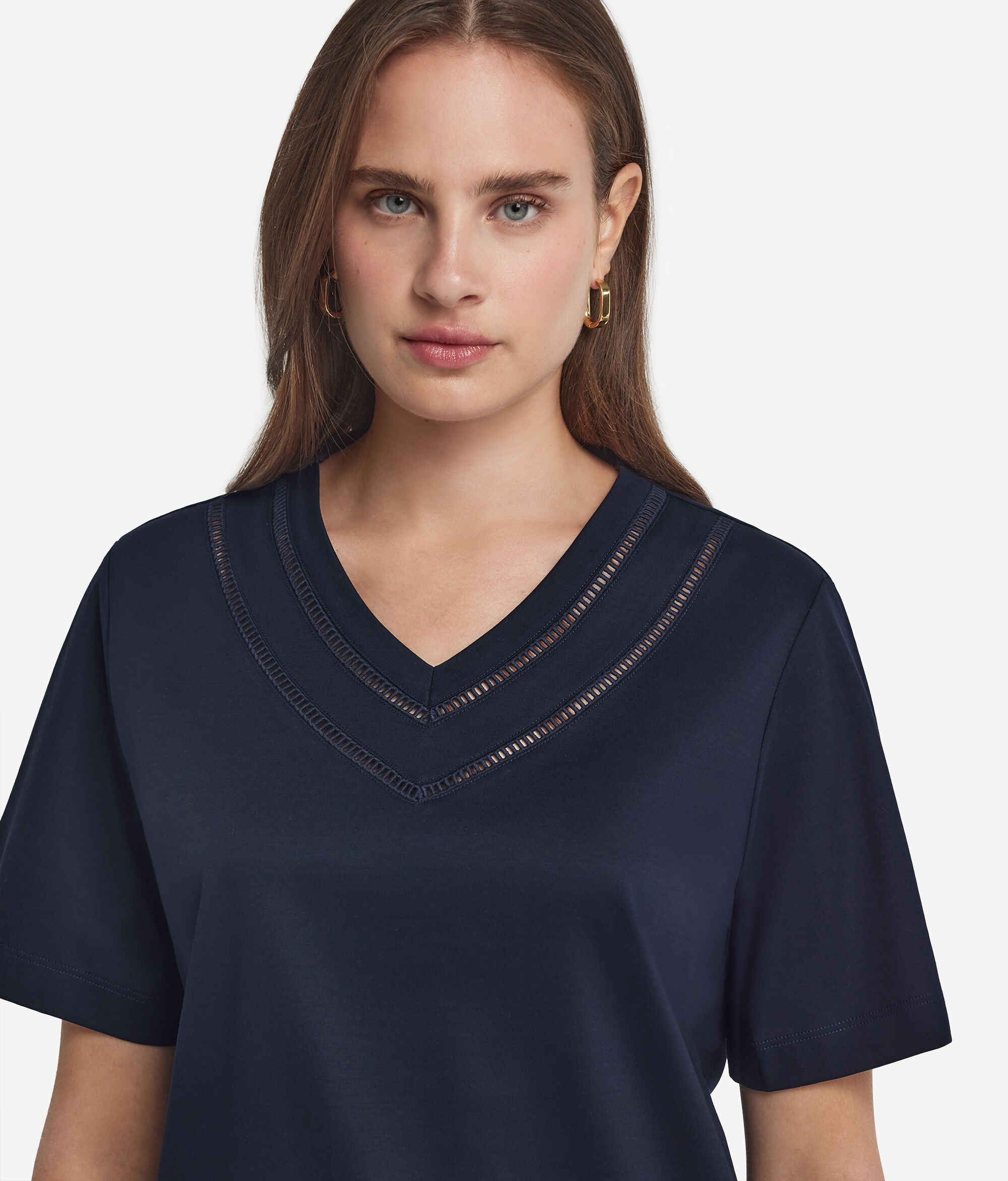 Cotton T-Shirt with Macramé Inserts
