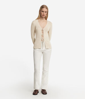 Lamé-Strickjacke mit Bändchen