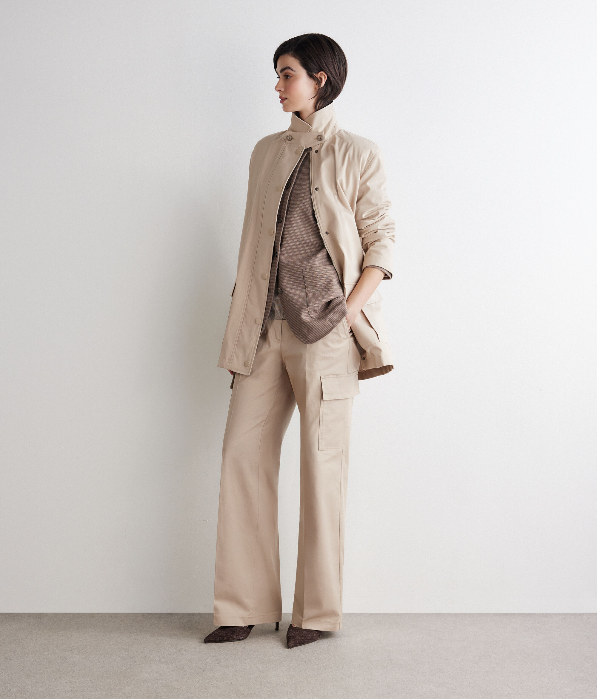 Technical jacket in cotton and cashmere fabric