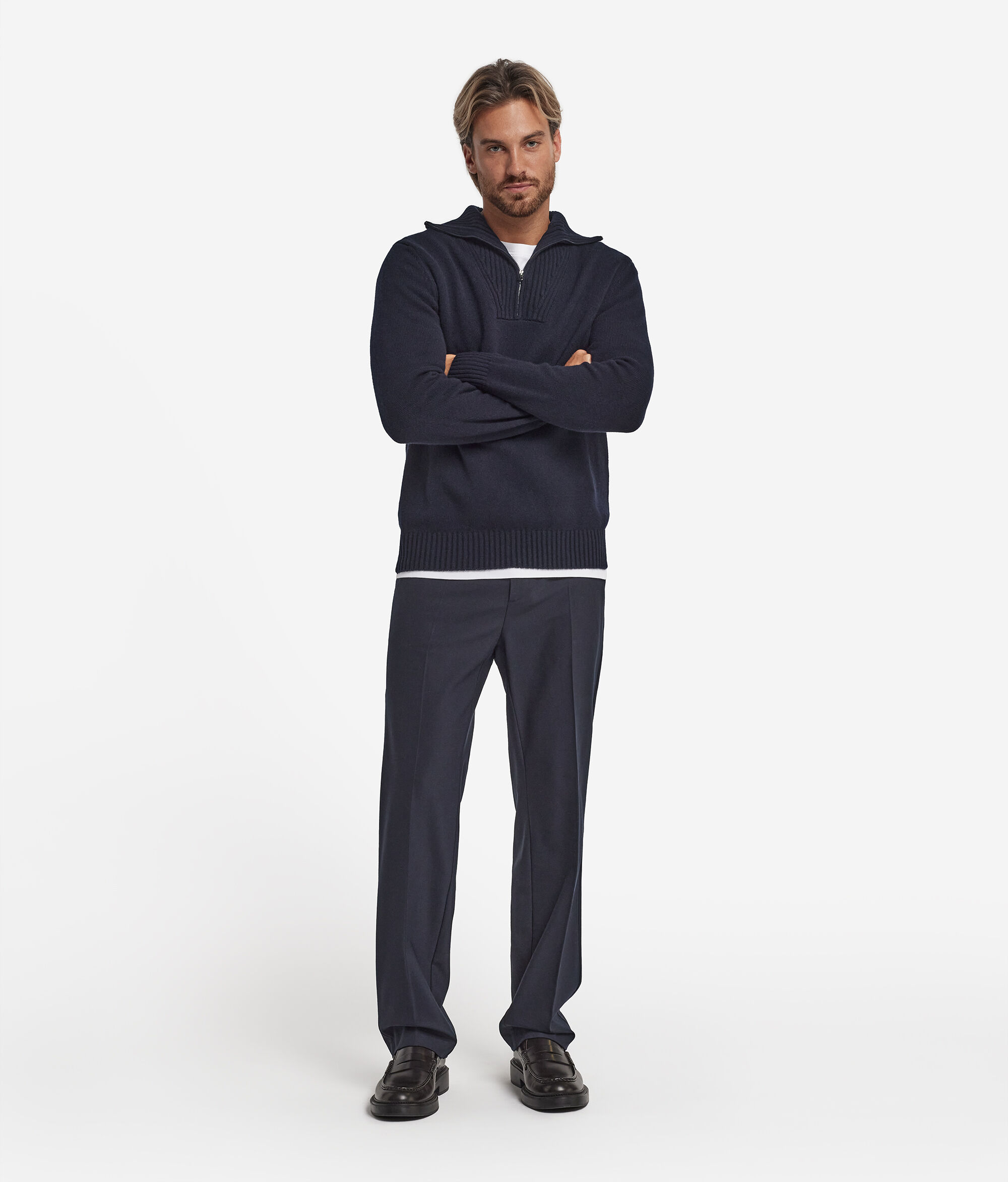 Pullover a coste con zip in Cashmere Ultrasoft