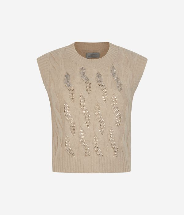 Жилет с «косичкой» и стразами из ультрамягкого кашемира