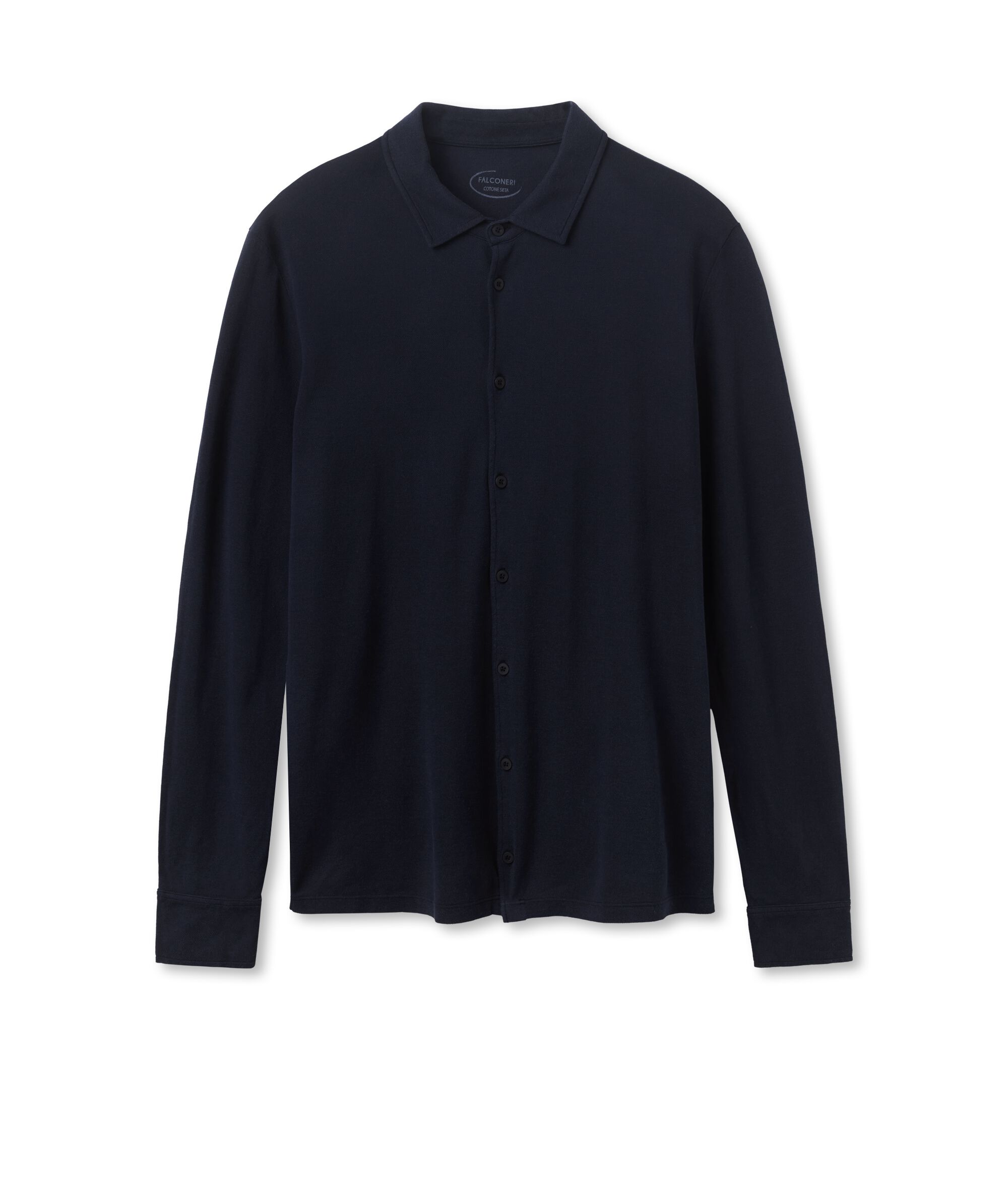 Cotton and Silk Piqué Shirt Colore Navy Blue