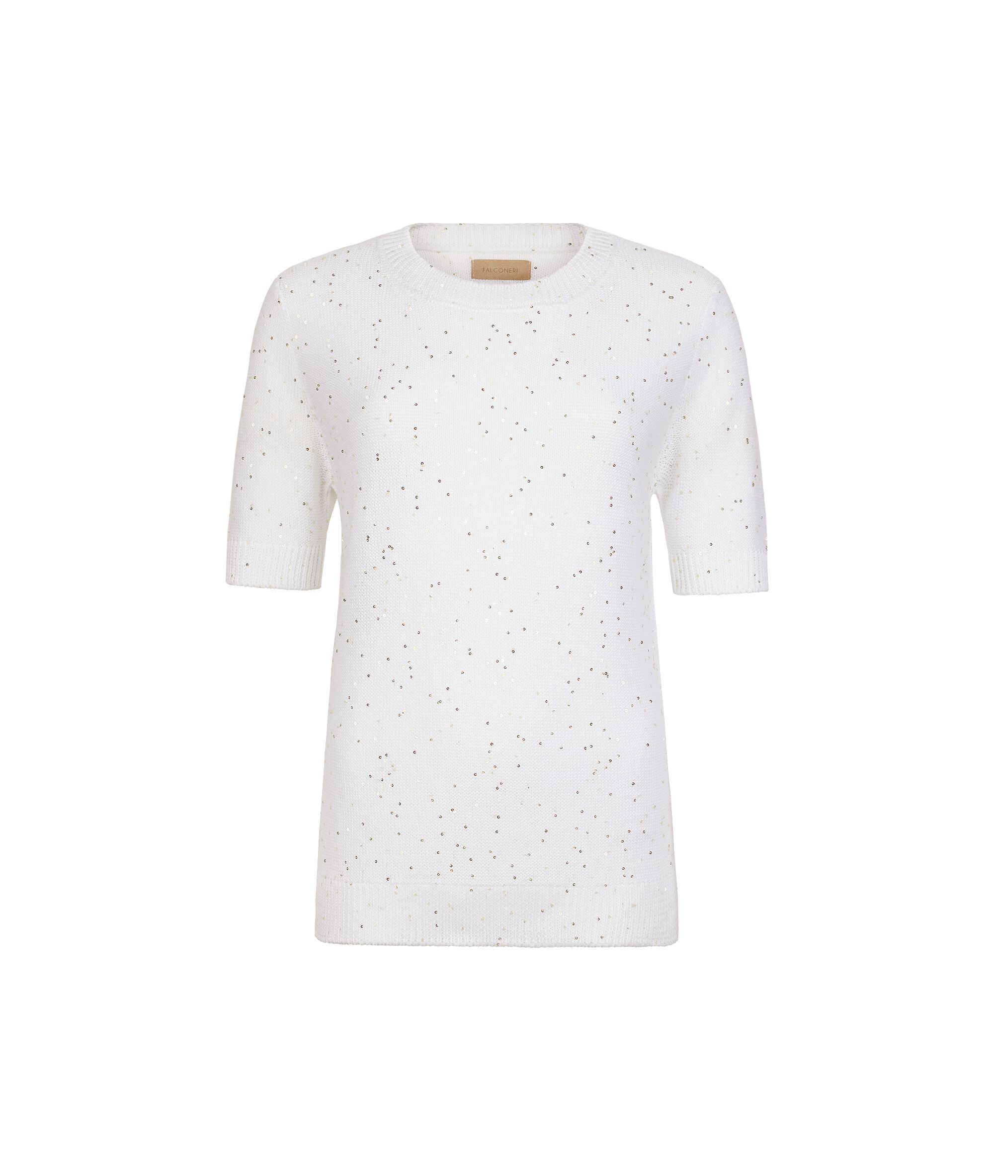 Short-Sleeved Cotton and Micro-Sequin T-Shirt