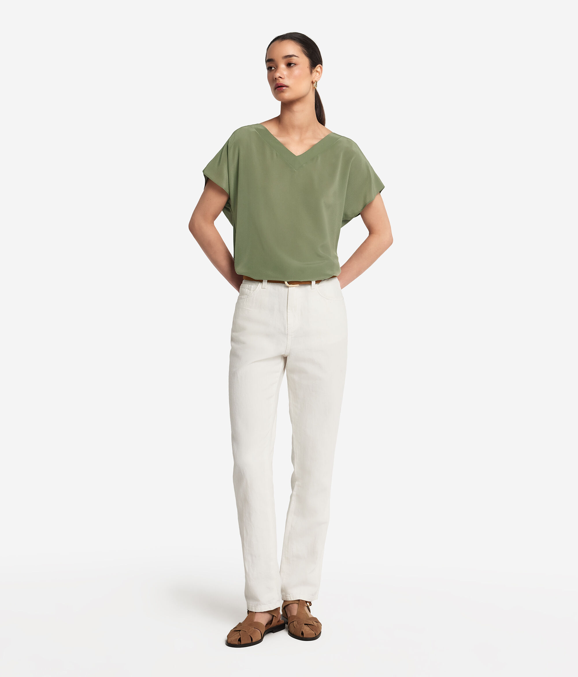 V-Neck Silk Kimono T-Shirt