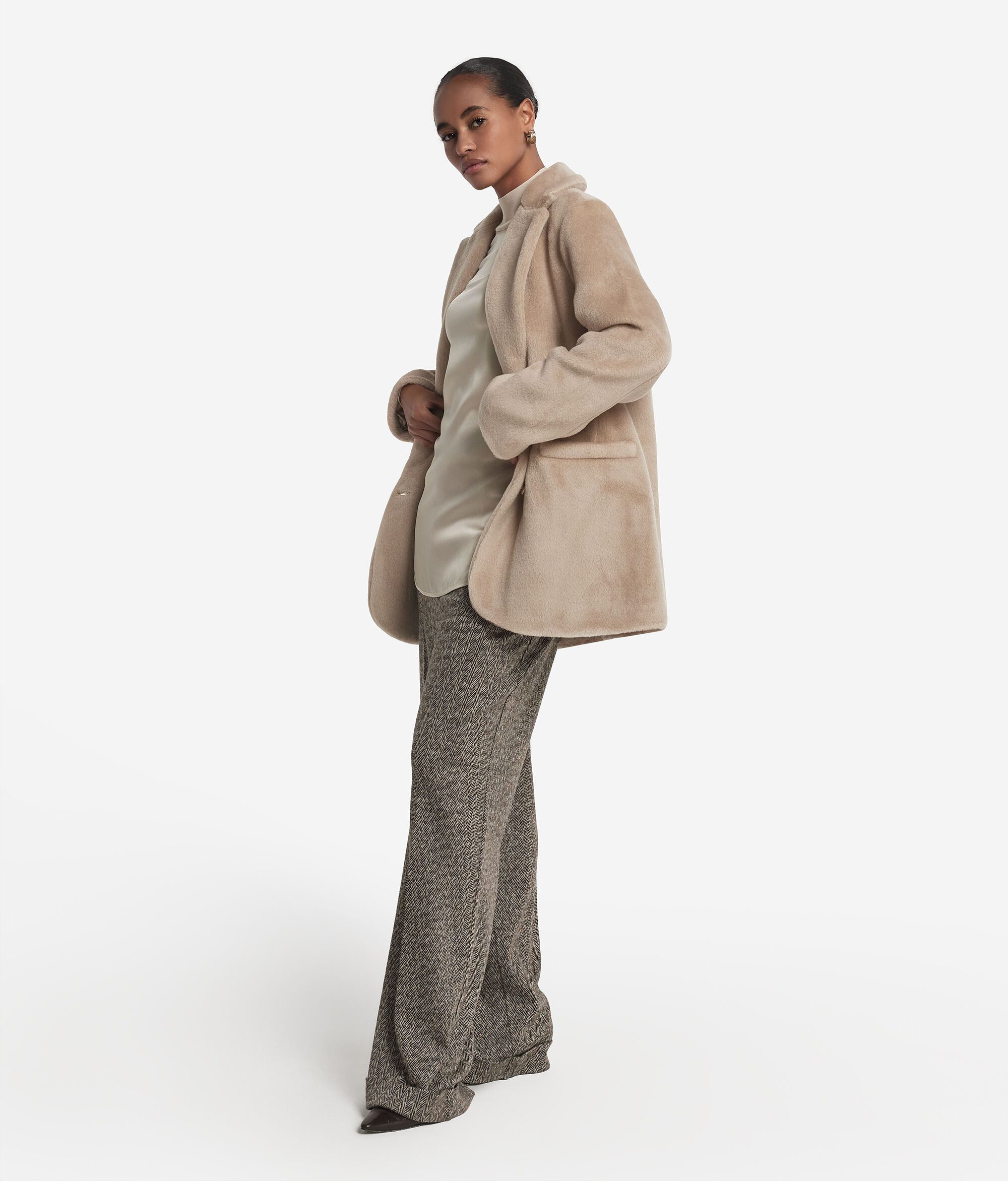 Teddy-effect alpaca wool coat