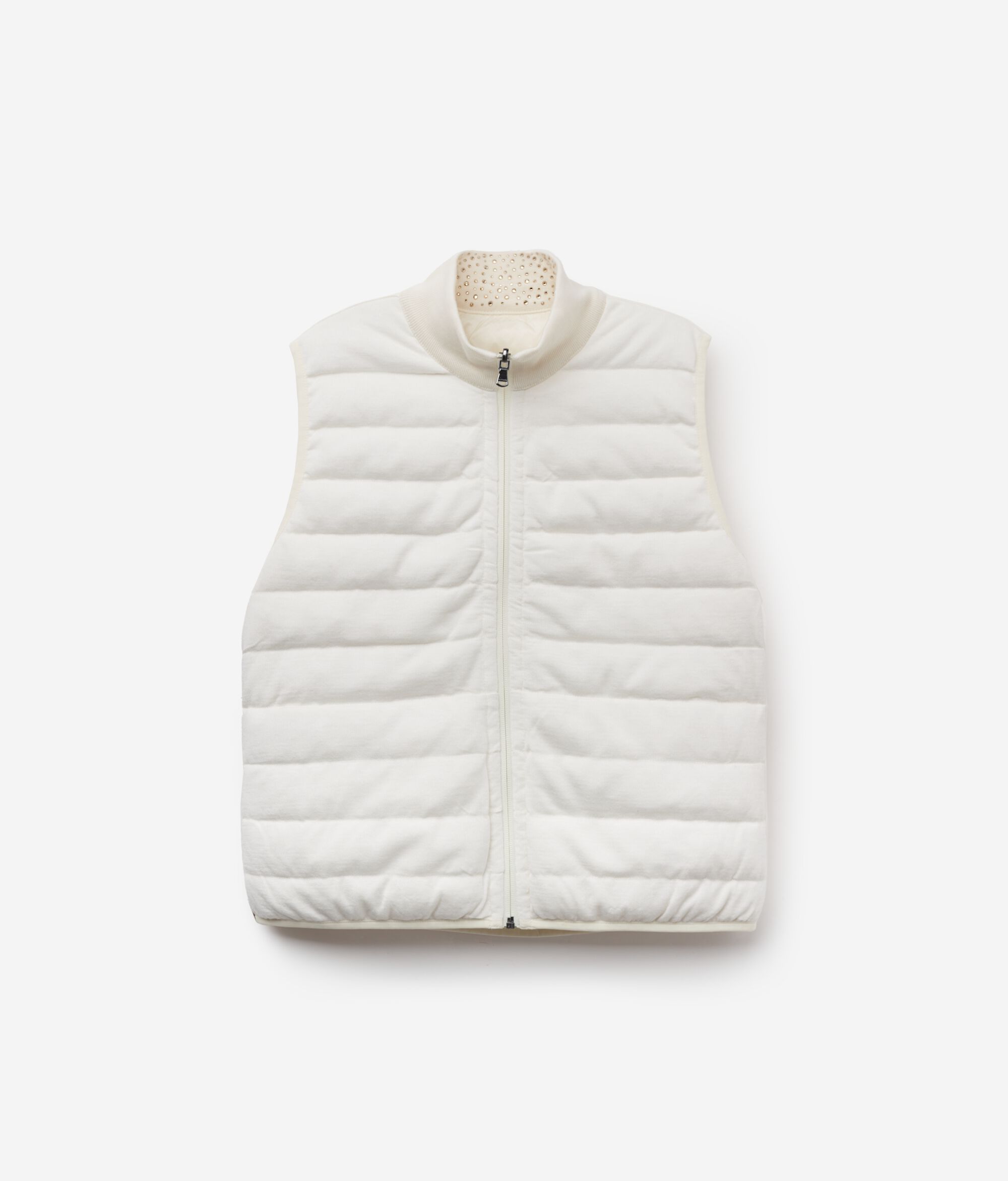 Ultrafine Cashmere Reversible Sleeveless Short Quilted Jacket with Rhinestones