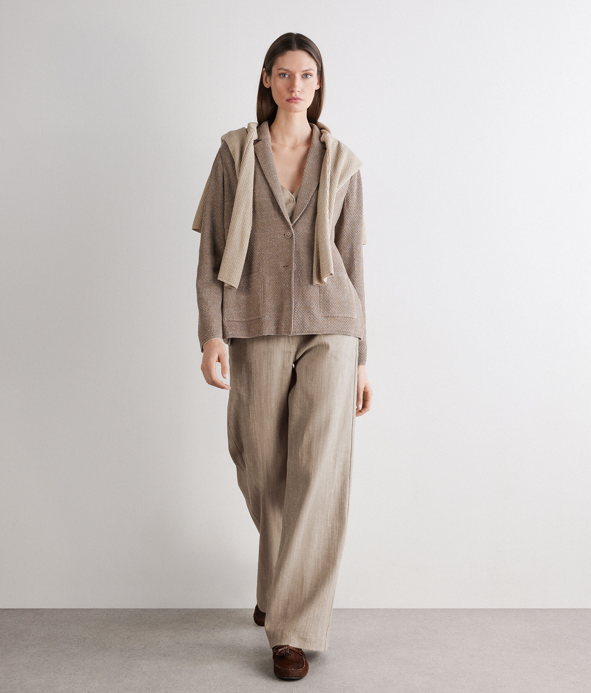 Giacca in maglia moulinè in cotone lino