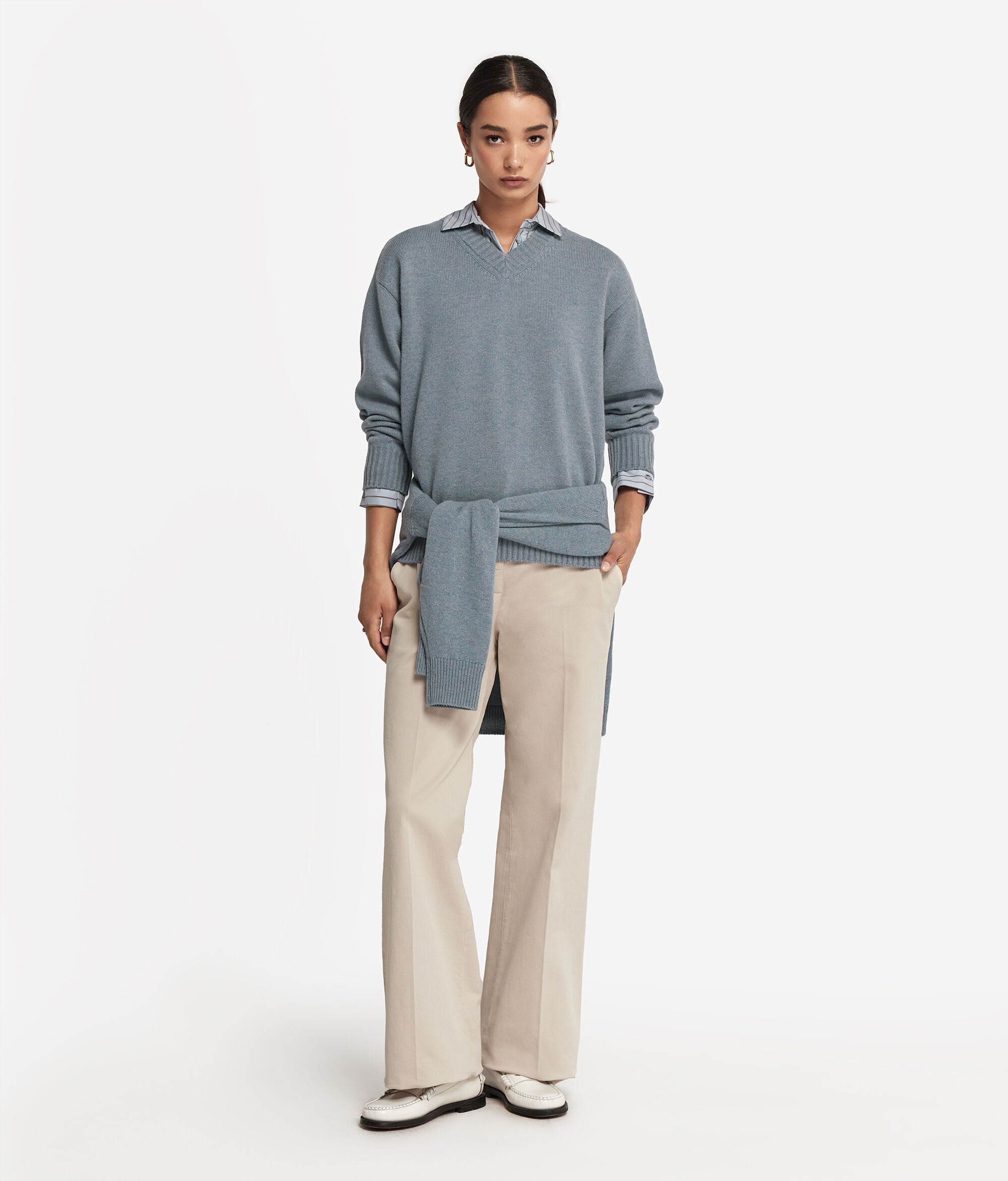 Pullover mit V-Ausschnitt und Sattelschulter aus Kaschmir Ultrasoft