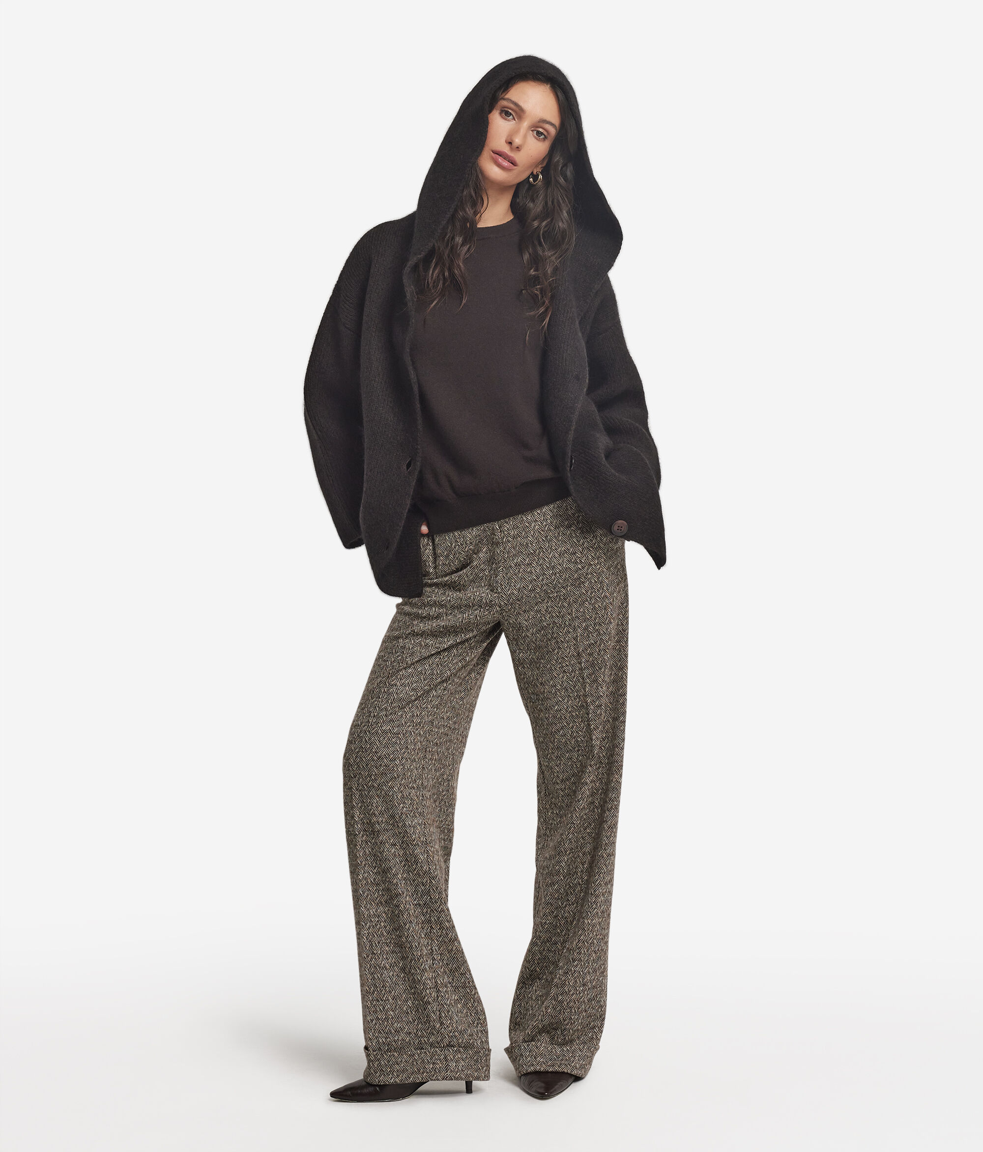 Manteau à capuche en laine d'alpaga