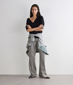 Maglia doppio scollo a V in Cashmere Silkfine - BLACK