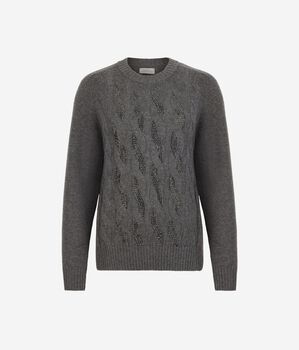 Pull torsadé à col rond et strass en cachemire ultra-doux