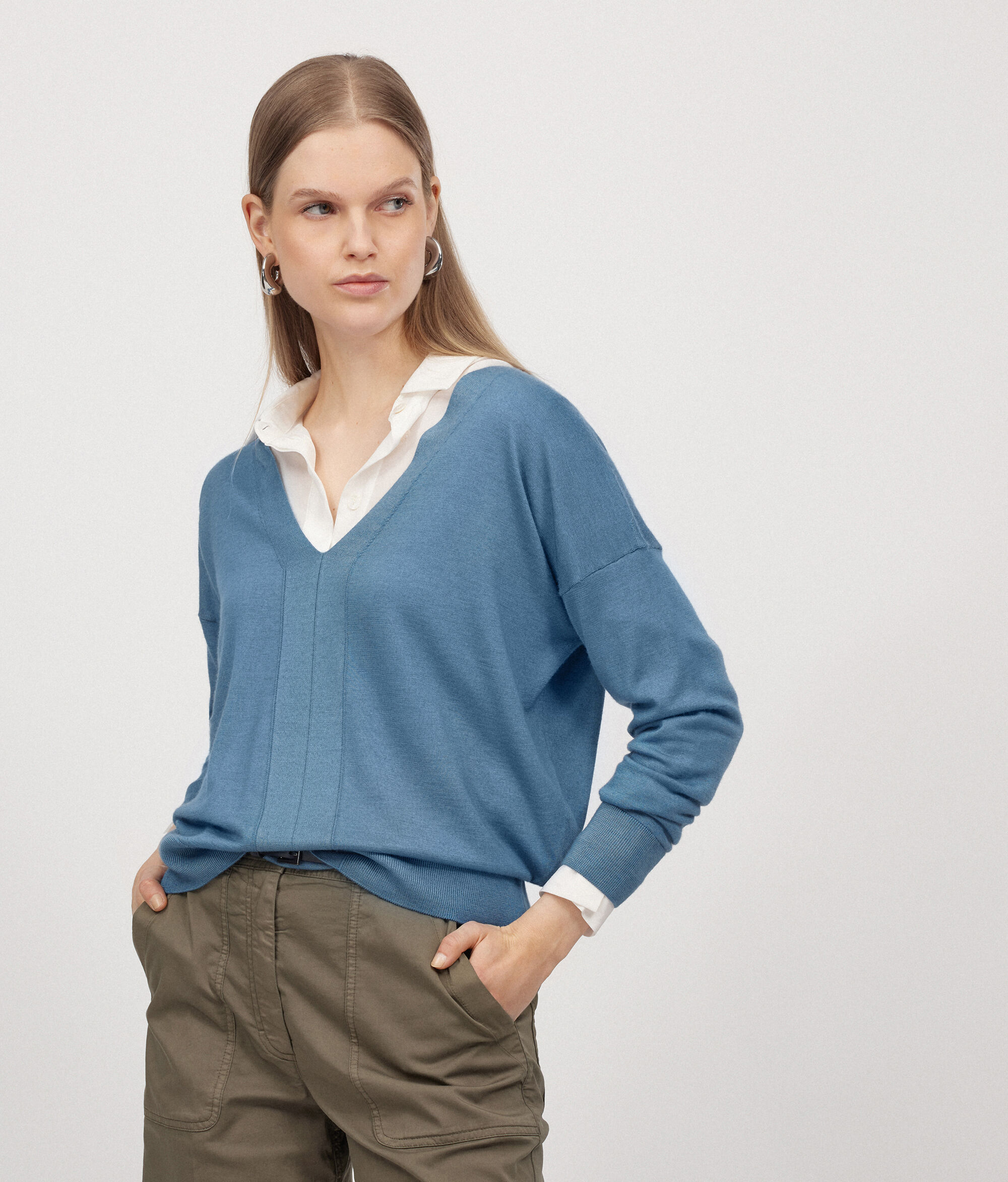 Pull femme col en V en cachemire ultra-fin