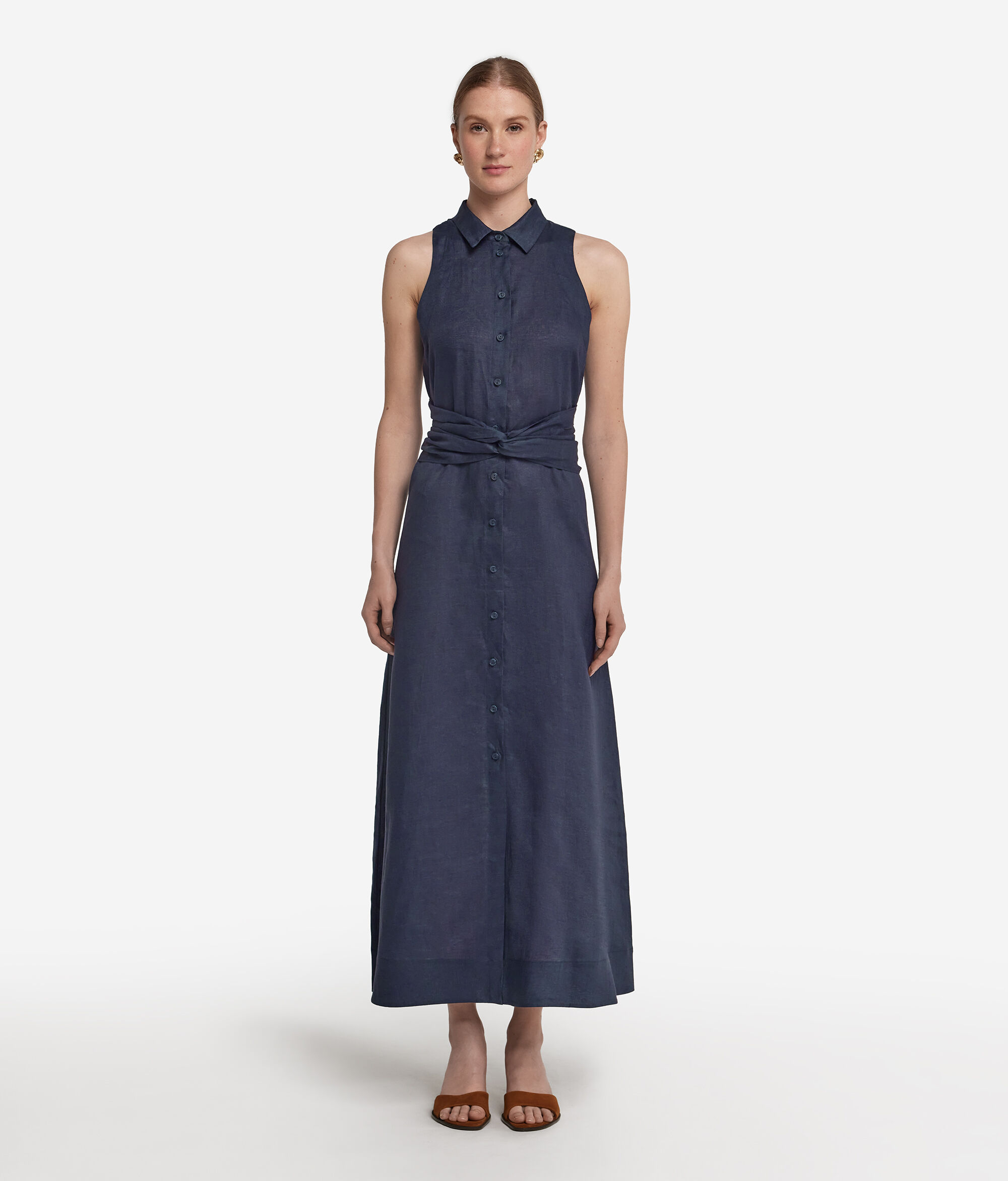 Robe en lin à bandes croisées