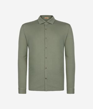 Long-Sleeved Shirt in Cotton and Silk Piqué