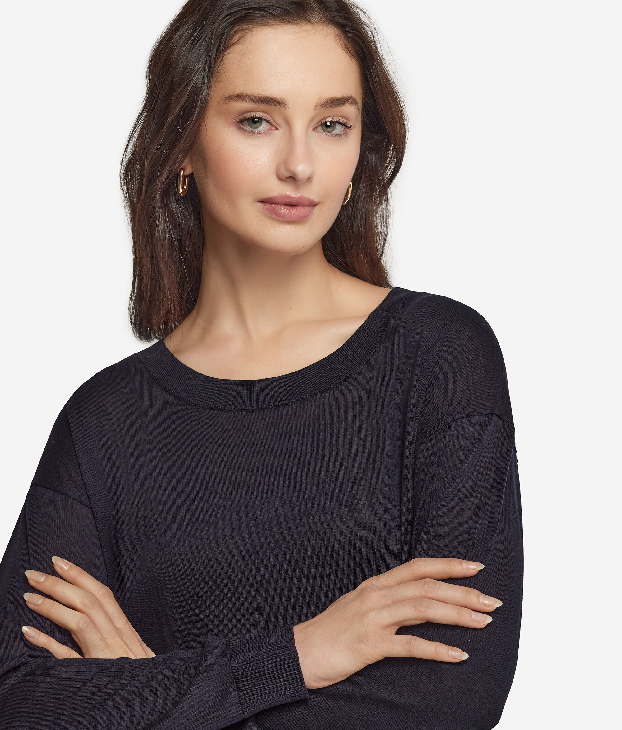 Pull à col rond en soie et coton