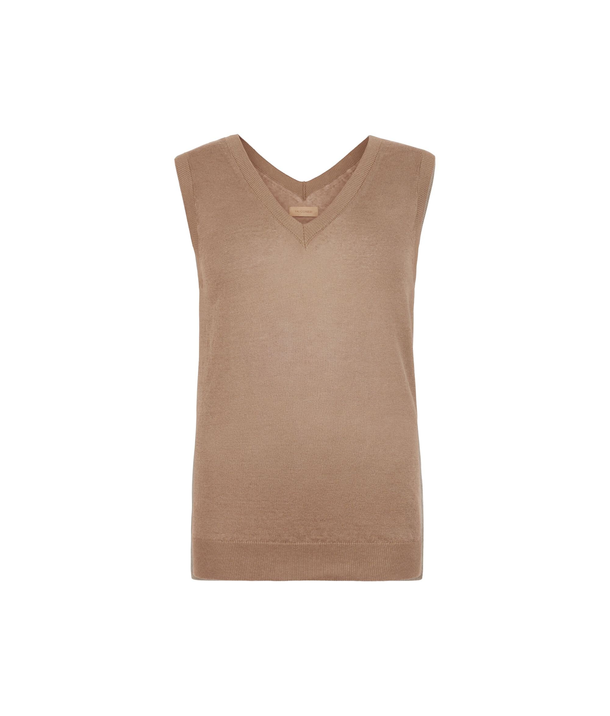 Tanktop mit V-Ausschnitt aus Leinen und Baumwolle