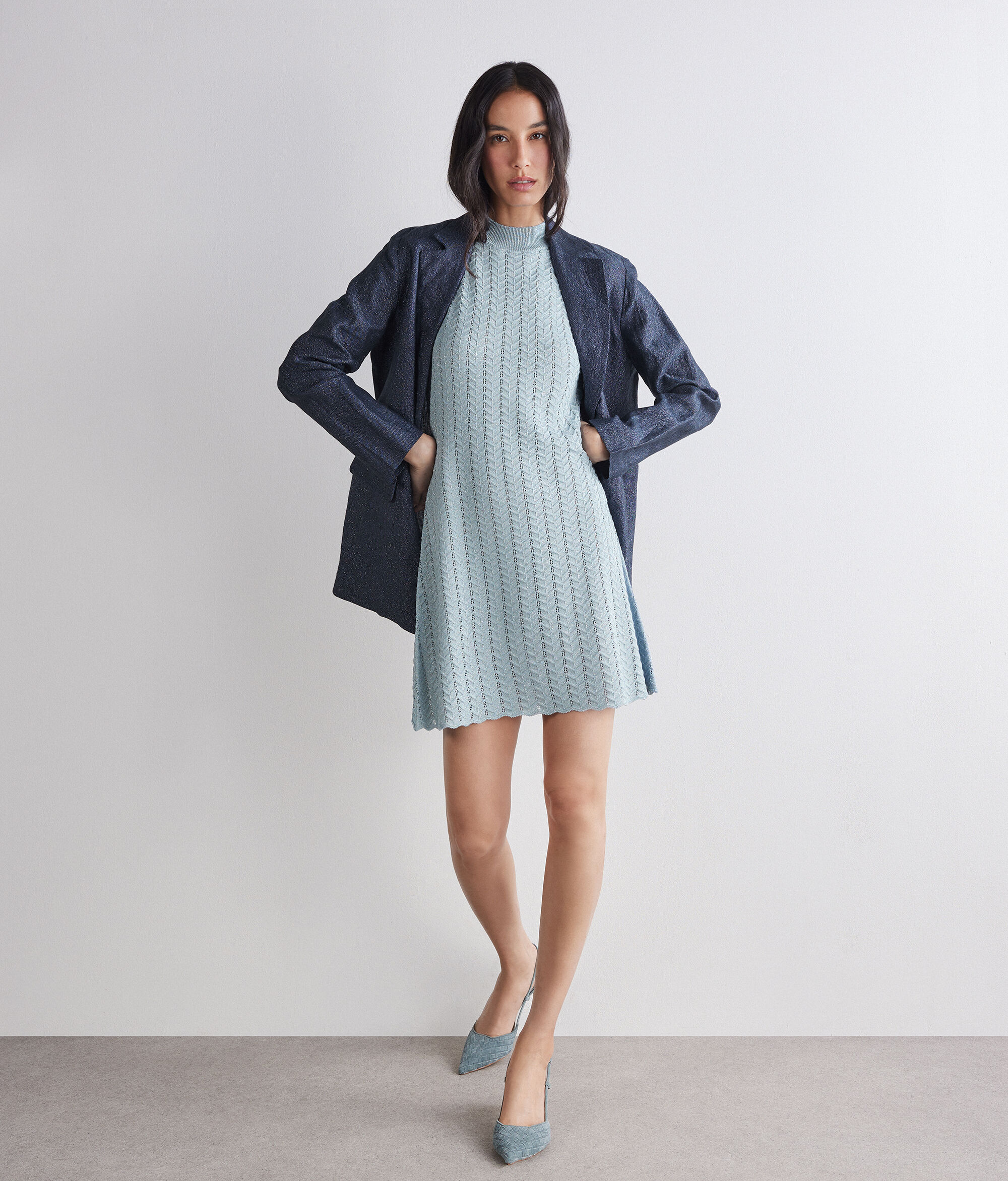 blue lame dress Blue GG Lamé Dress With Detachable Collar main image 1
