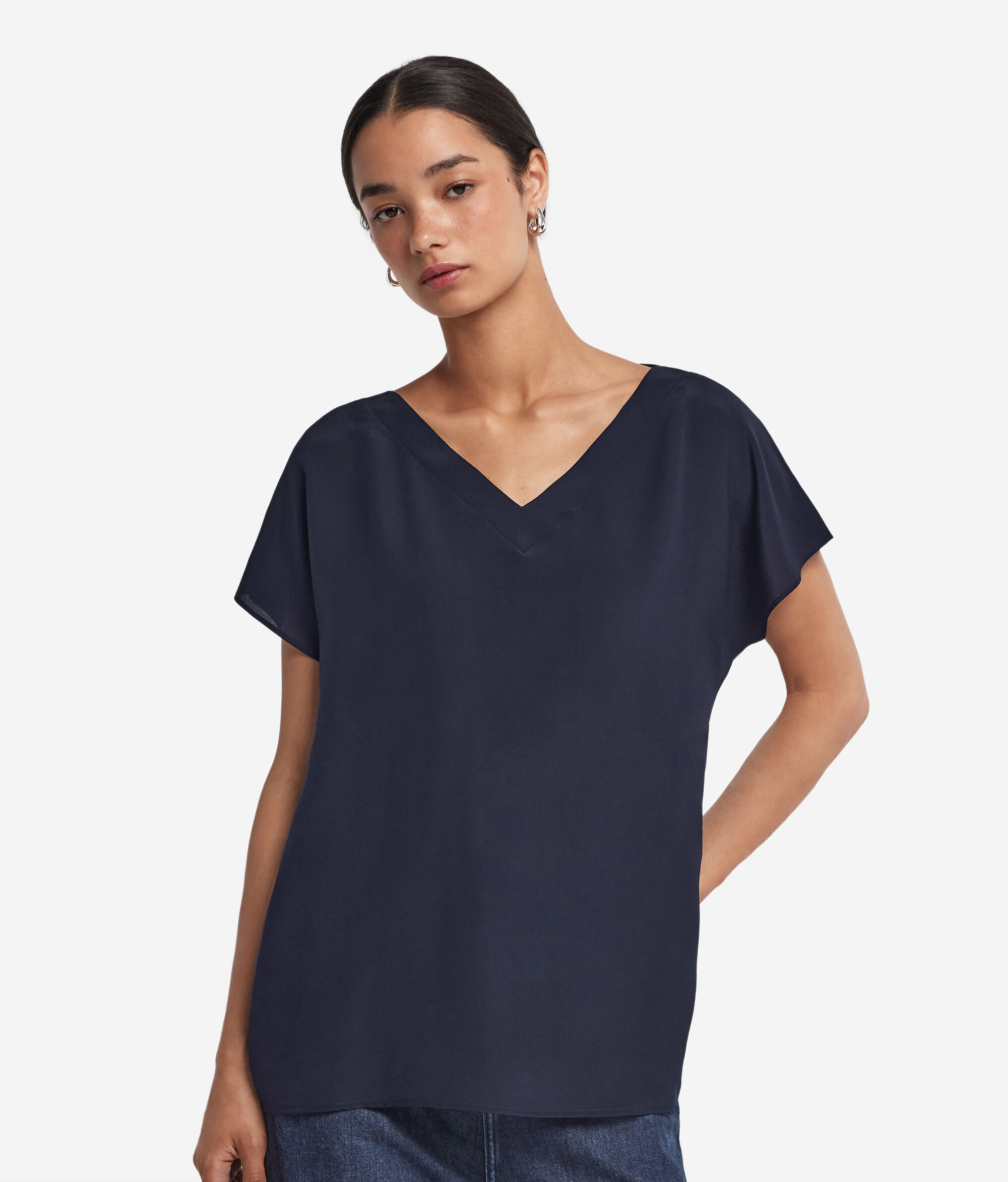 Jedwabny t-shirt z dekoltem w serek kimono