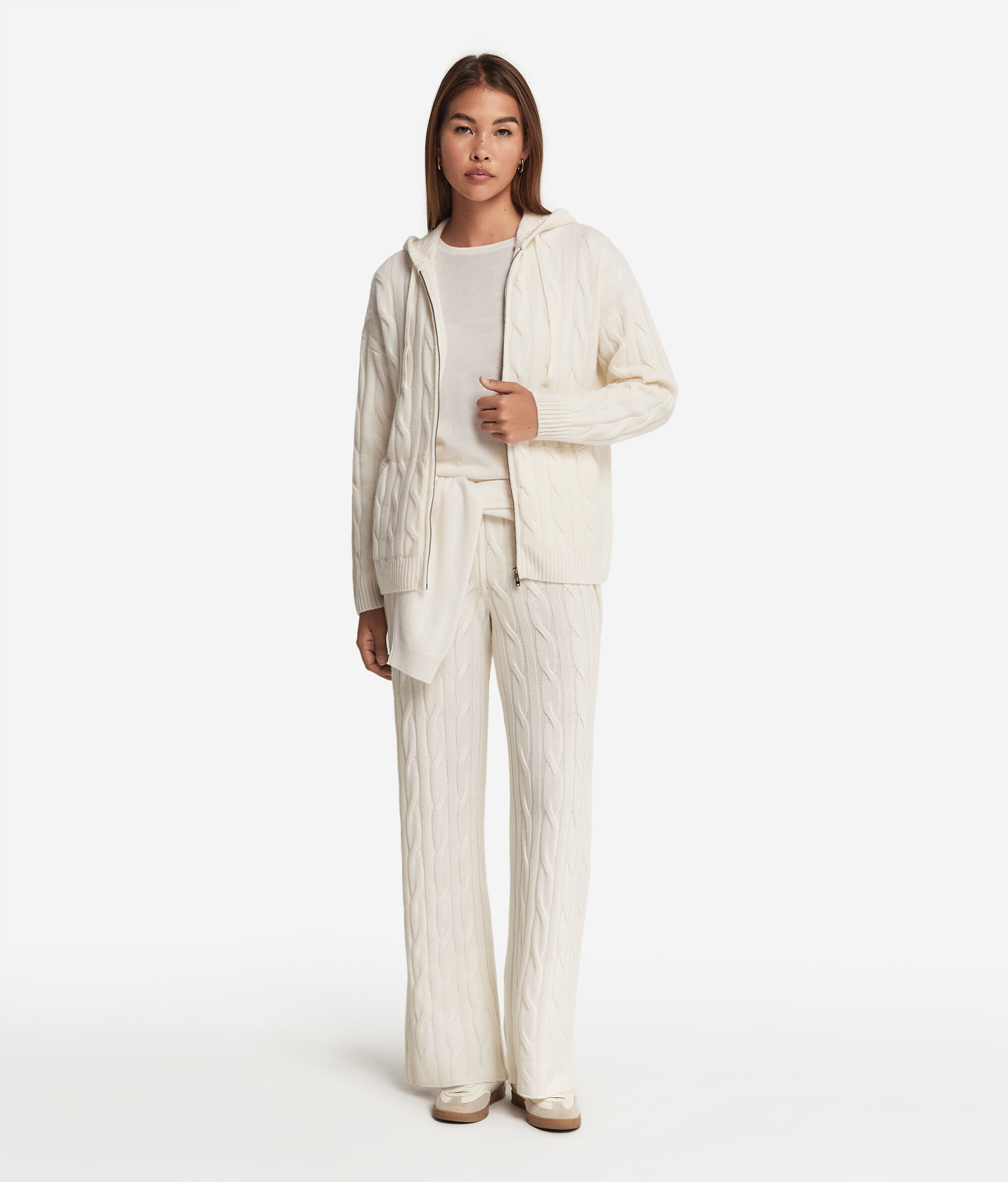 Cable Knit Ultrasoft Cashmere Sweatshirt with Zip
