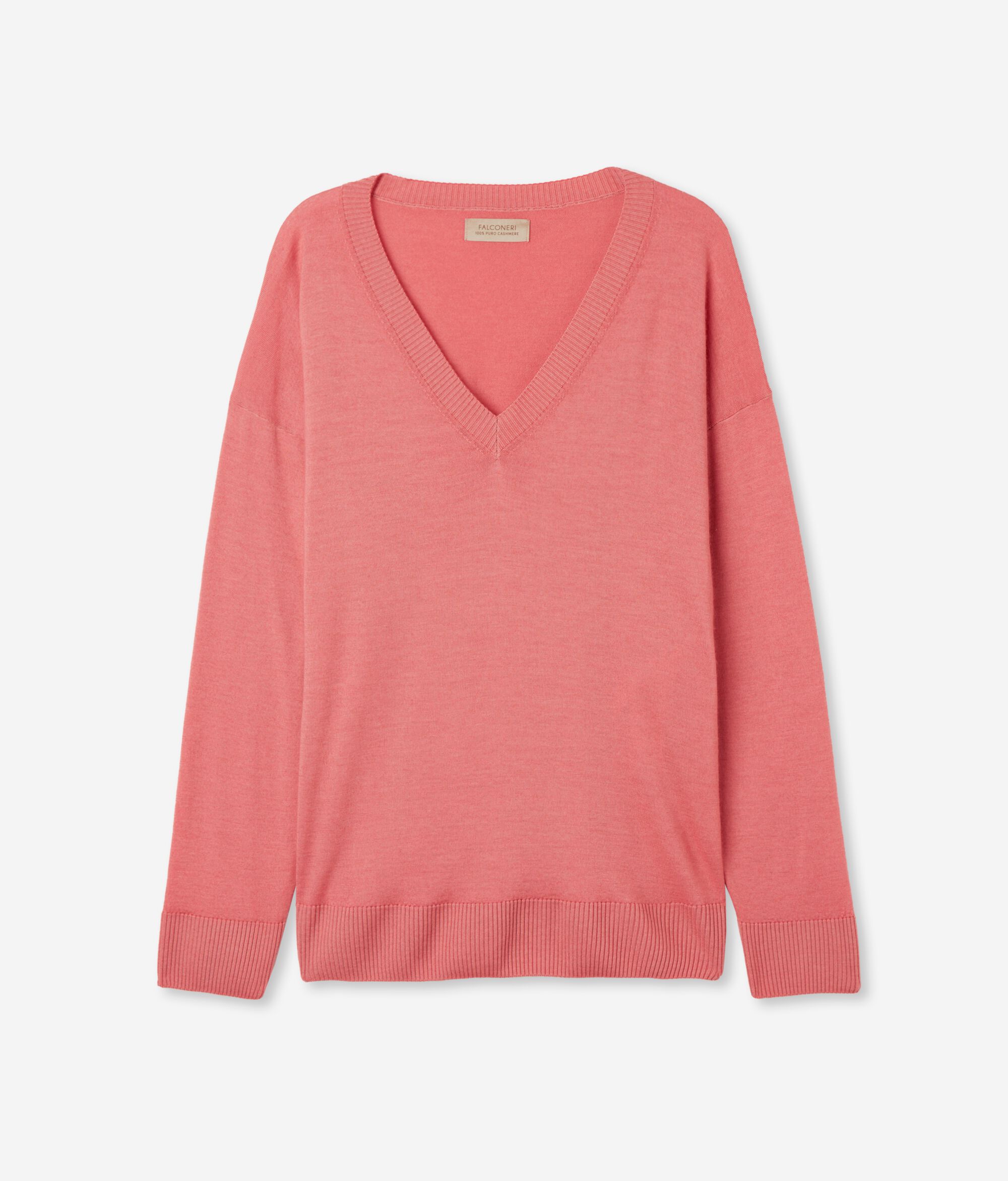 Camisola com Decote em V em Caxemira com Rachas