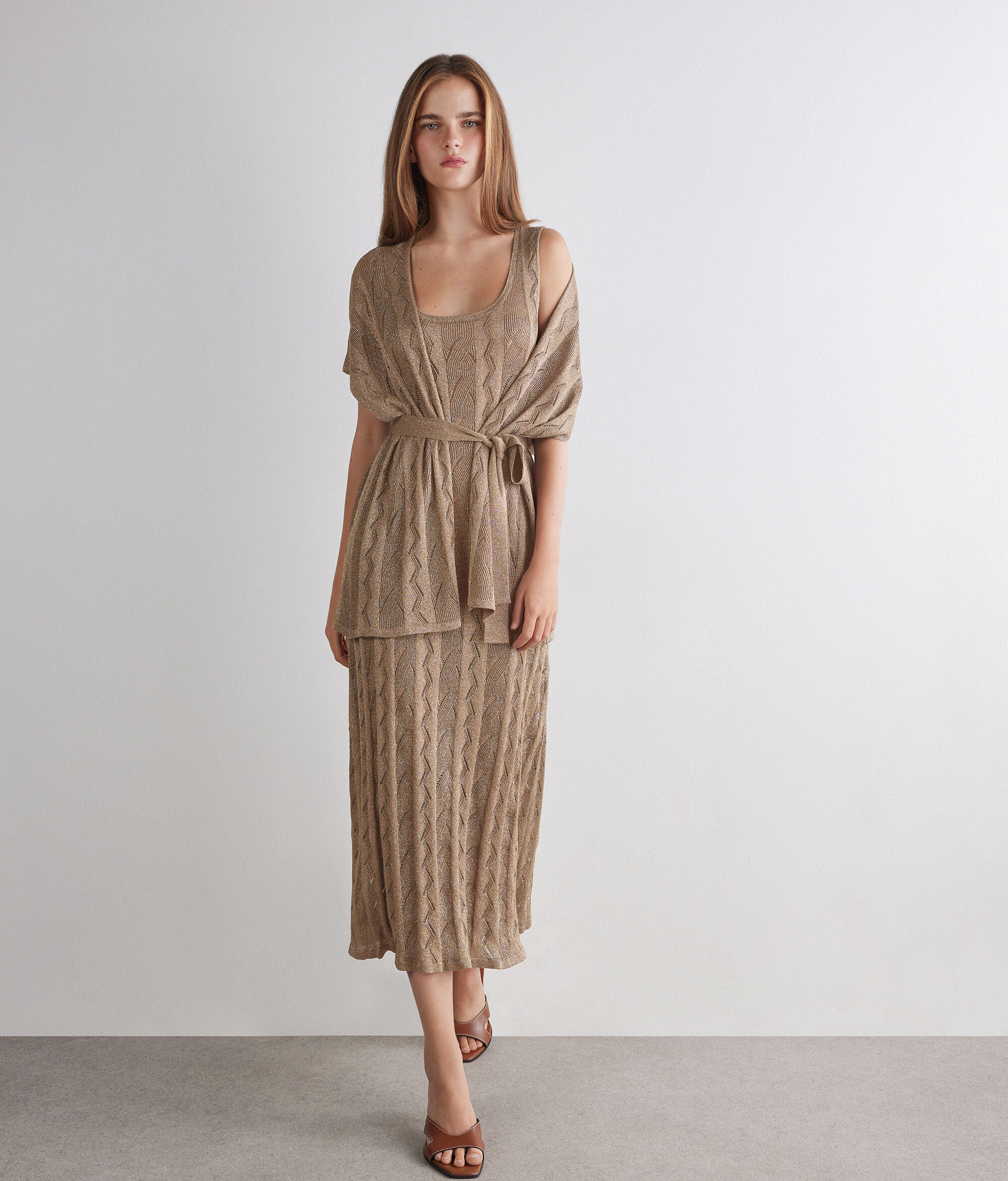 Ribbed lamé braid kimono