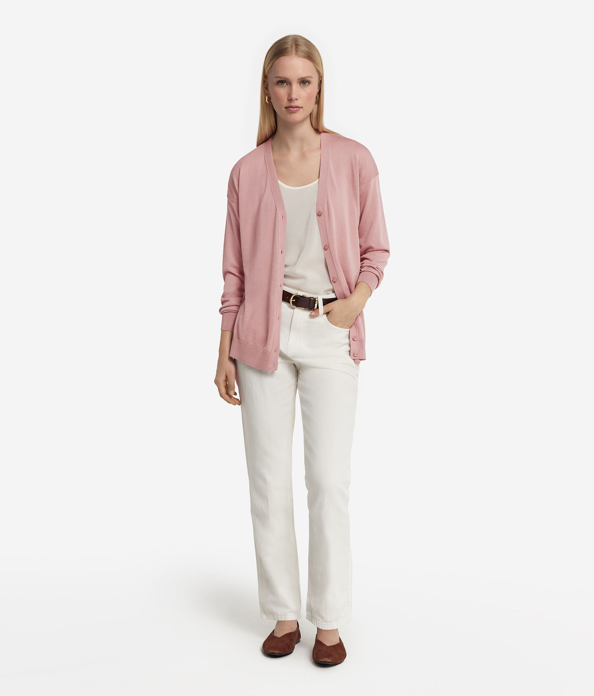 Gilet à manches longues en soie et coton