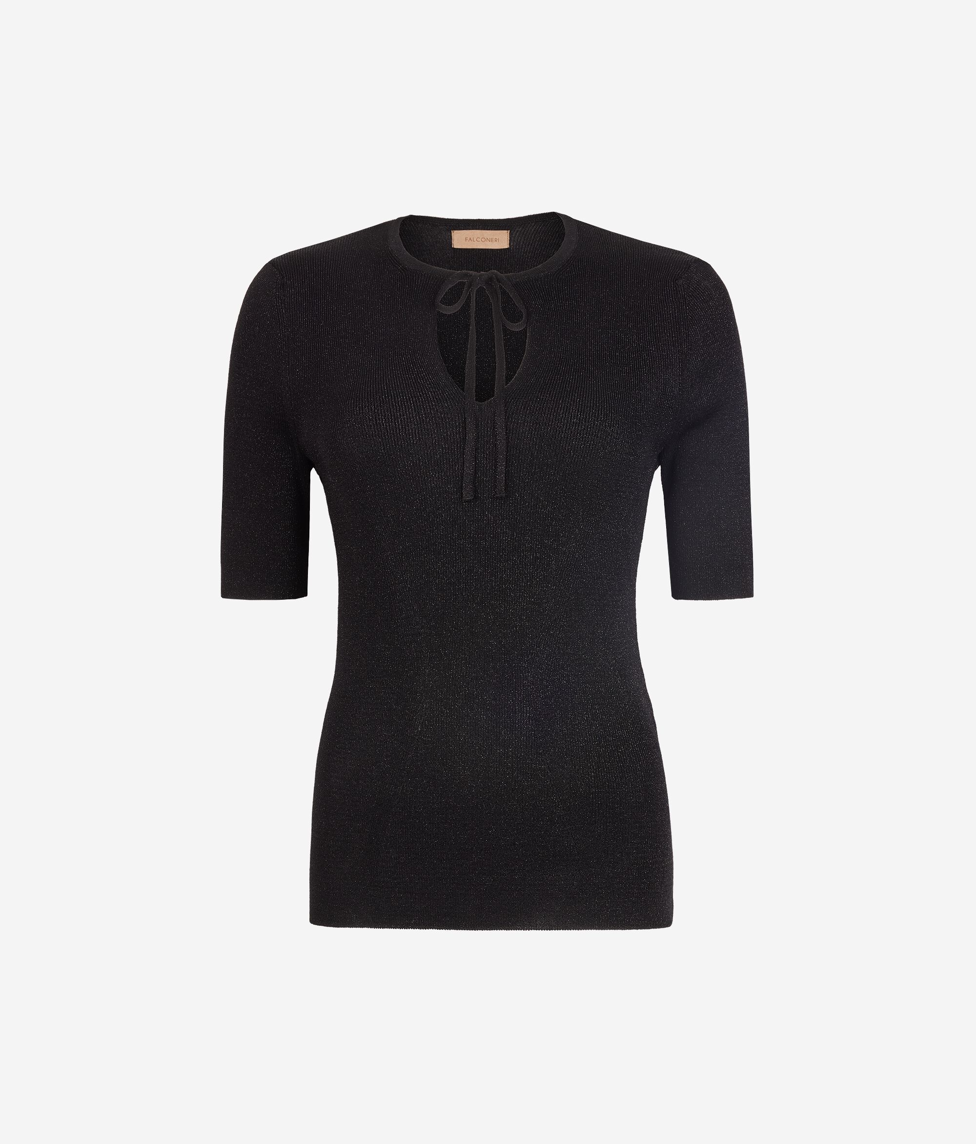 Kurzärmeliger Lamé-Pullover mit Bändchen