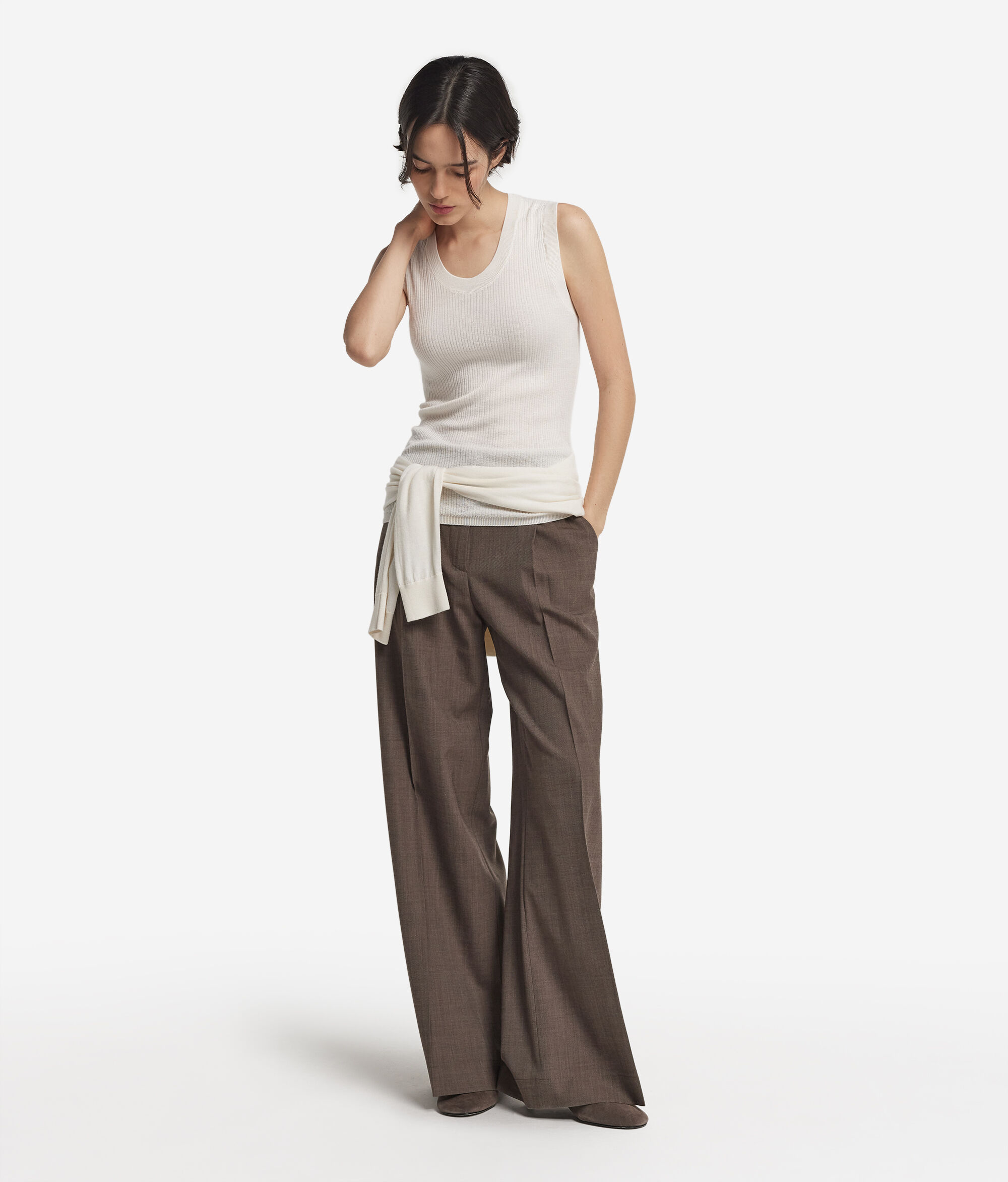 Débardeur côtelé en cachemire ultra-fin