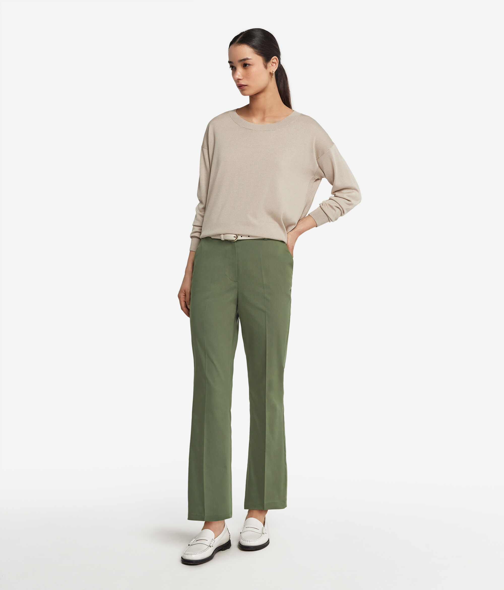 Pantalon évasé en tissu de coton