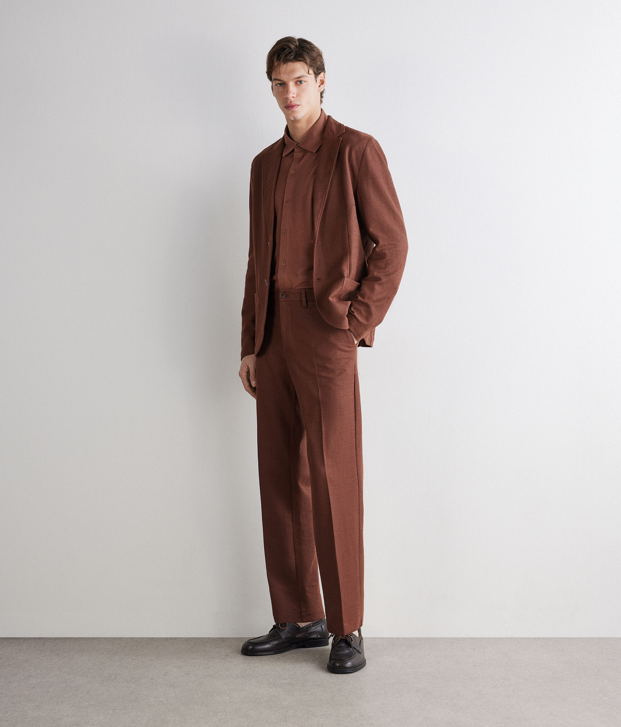 Waffle trousers in cotton and linen