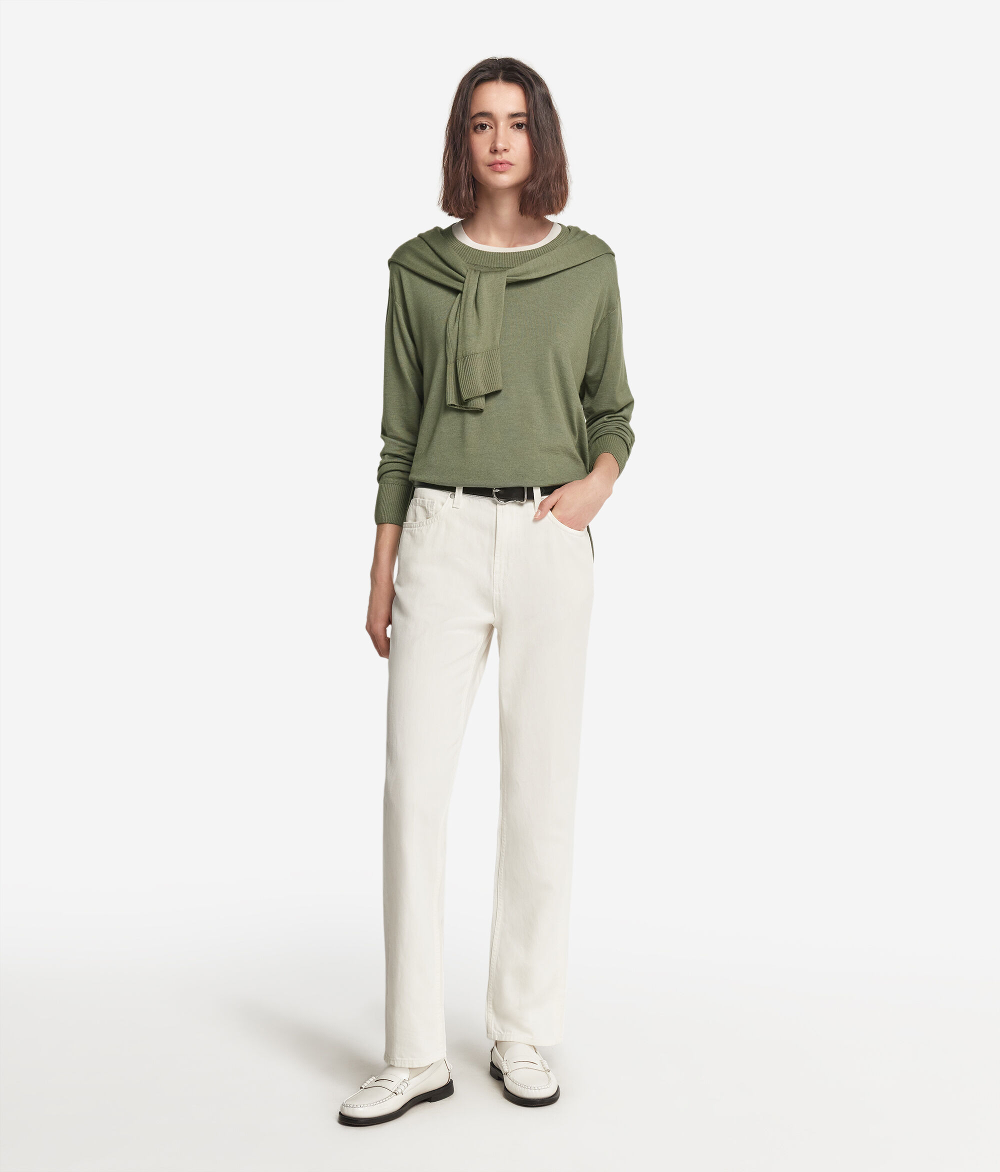 Cashmere Crew Neck Sweater with Slits
