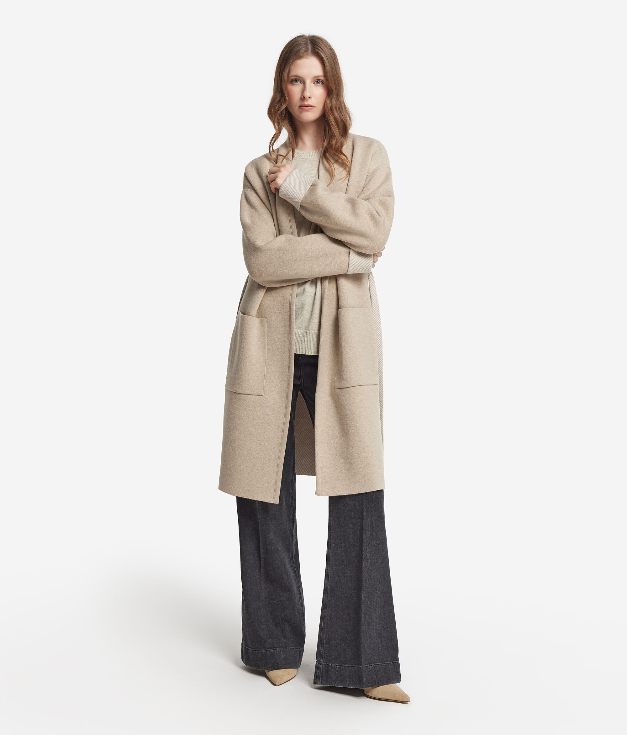 Abrigo reversible de cashmere efecto espiguilla