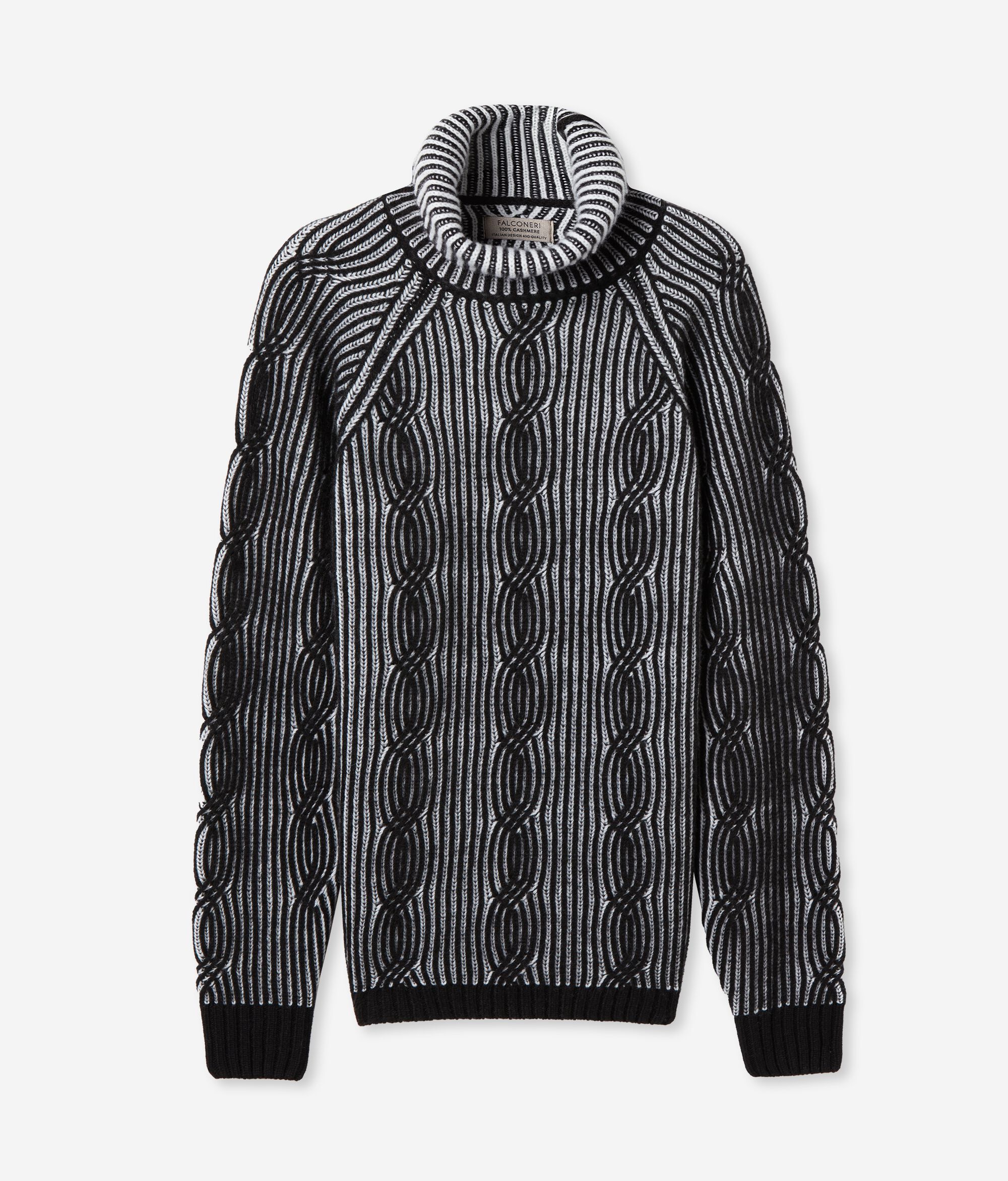 Two-Tone Ultrasoft Cashmere High-Neck Cable-Knit Jumper