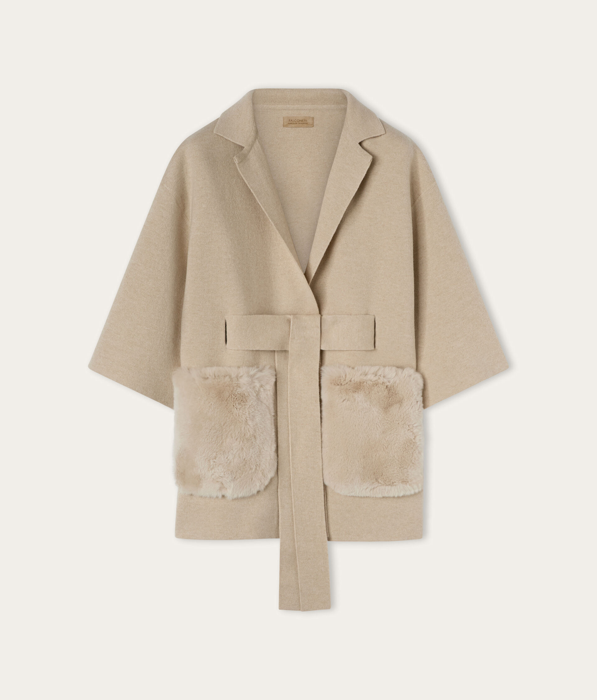 ファーポケット付き カシミヤ ケープ