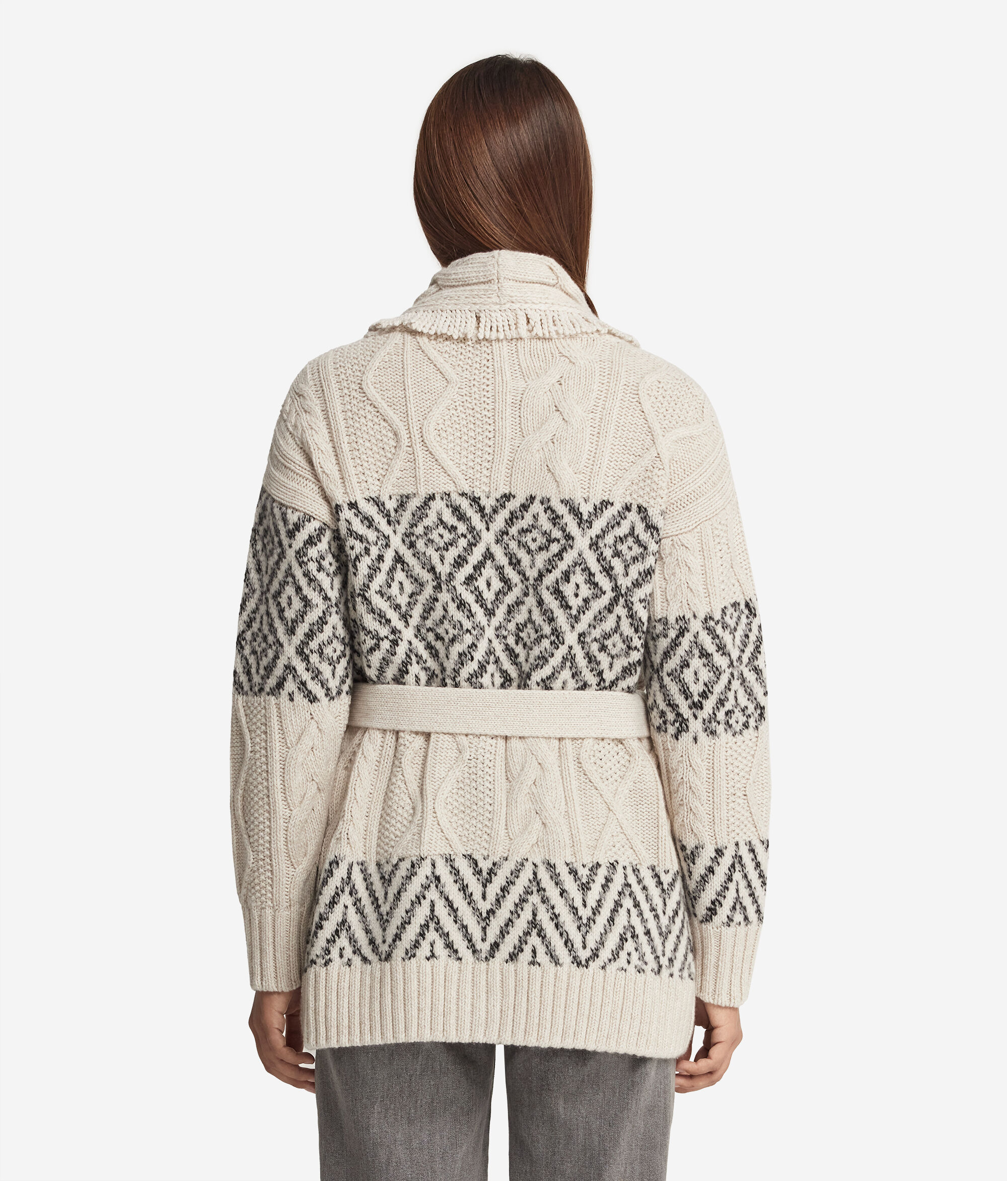 Cardigan mit Zopfmuster und Jacquardverarbeitung aus Kaschmir Ultrasoft