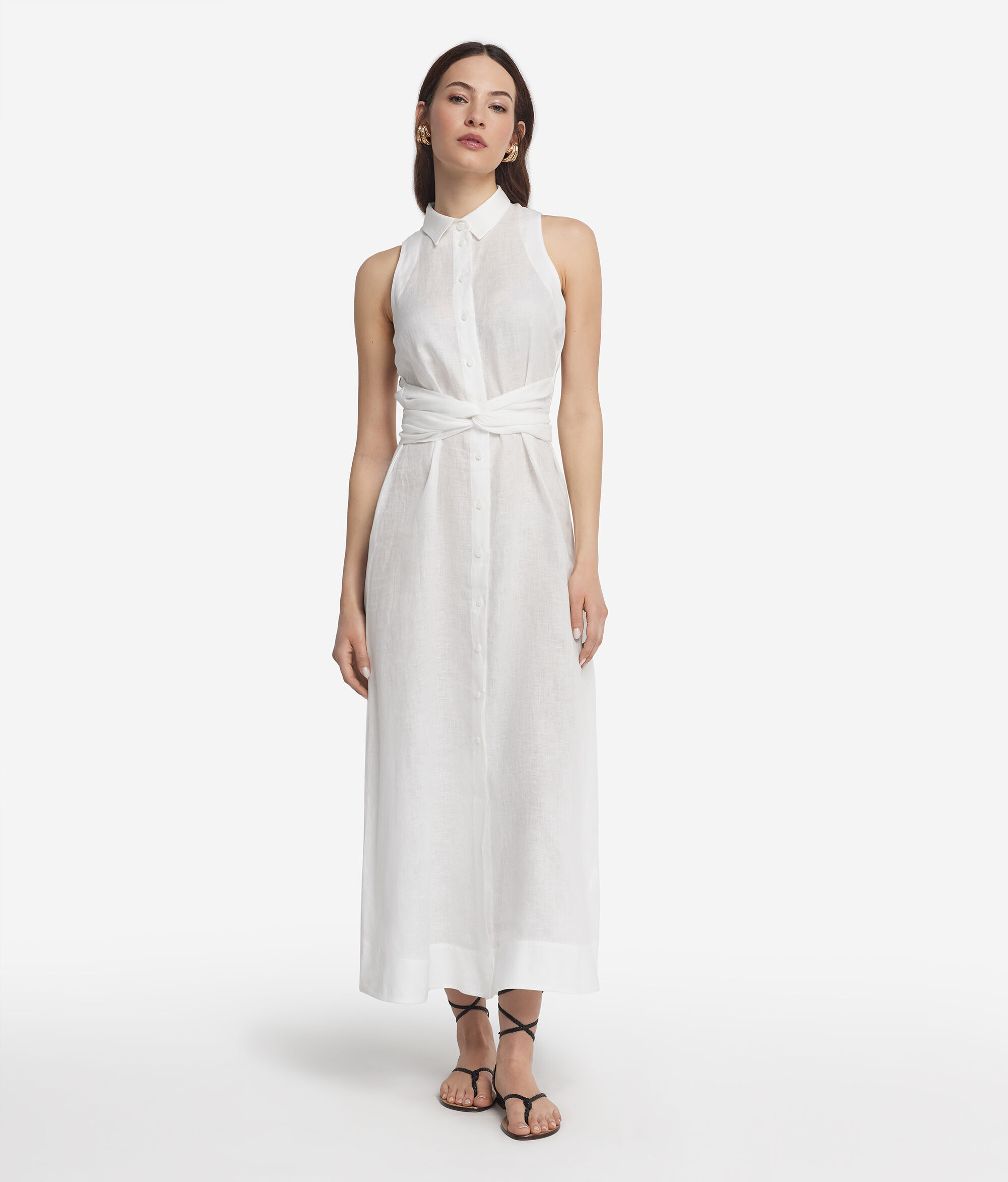 Vestido con bandas cruzadas de lino