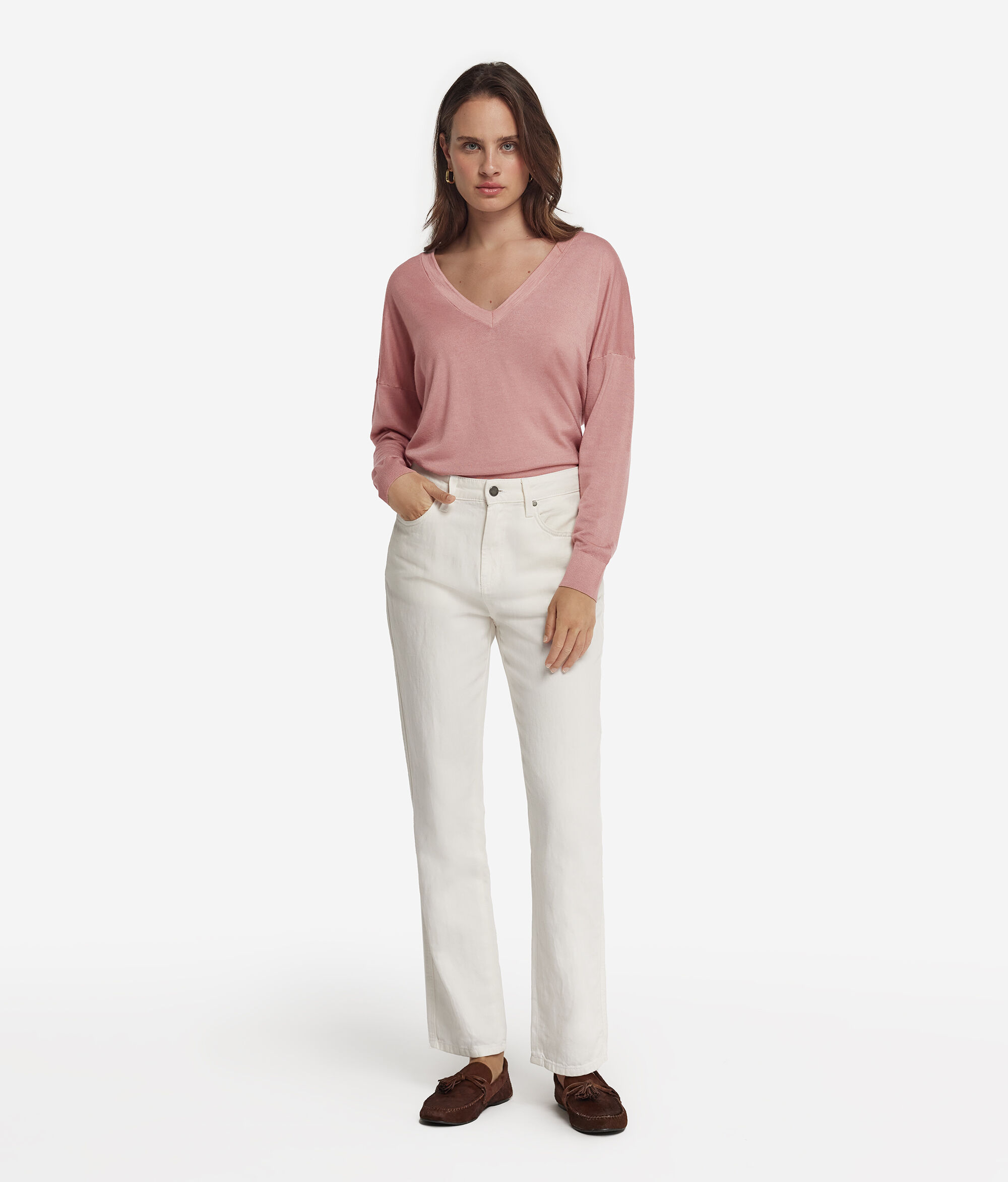 Ultrafine Cashmere Çift V Yaka Kazak