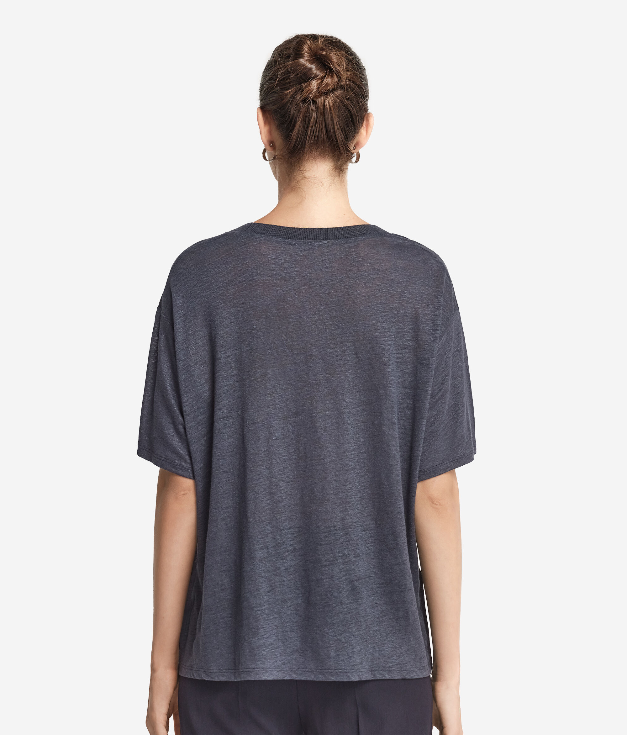 Crew-Neck Linen T-shirt with Knitted Trim