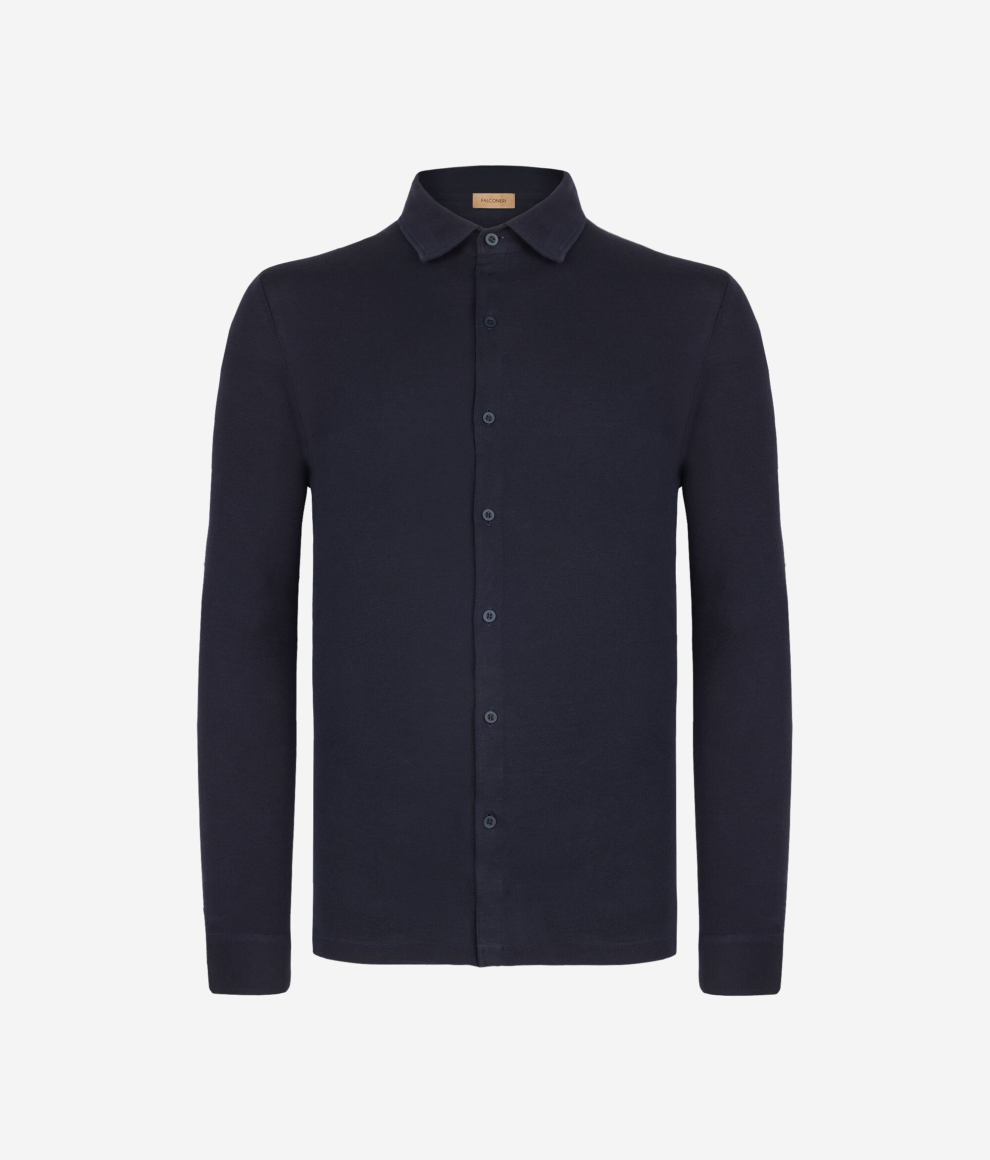 Long-Sleeved Shirt in Cotton and Silk Piqué