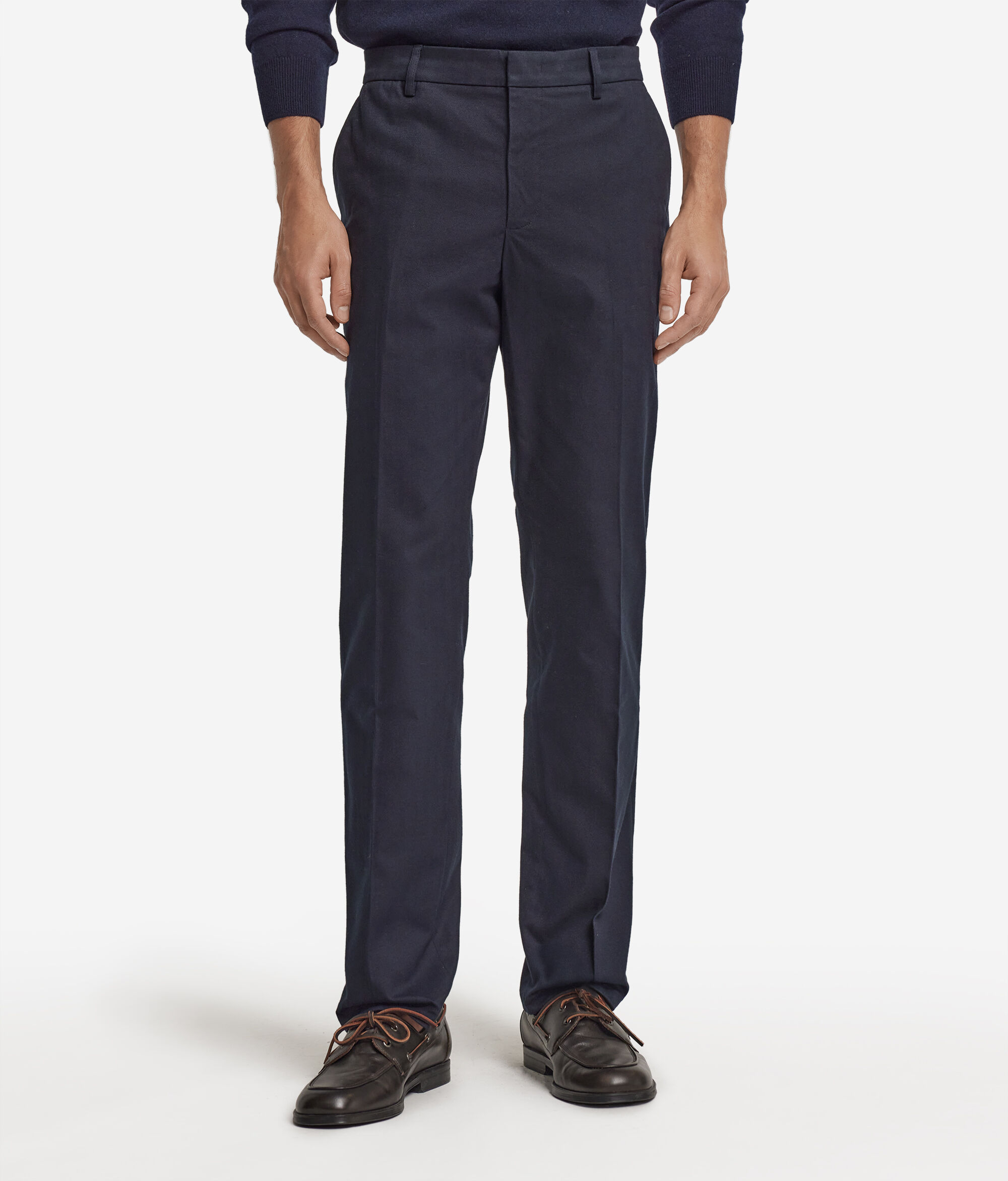 Pantaloni chino cu model în spic din bumbac și cașmir