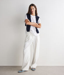 T-shirt piquet in cotone e seta - WHITE