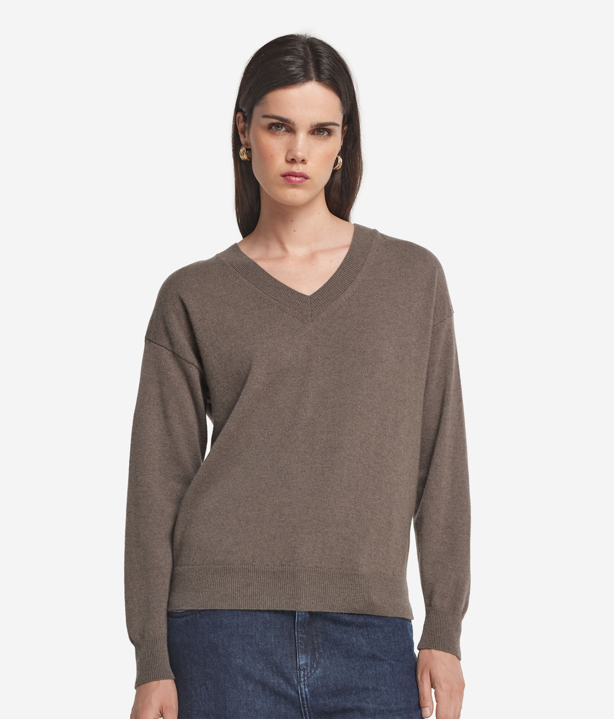 Jersey con cuello de pico de cashmere ultrasoft