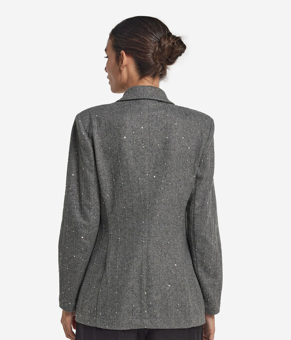 Жакет в тонкую полоску из шерсти с пайетками