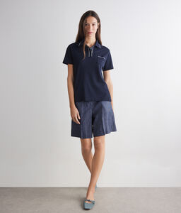 Polo piquet in cotone e seta - BLUE