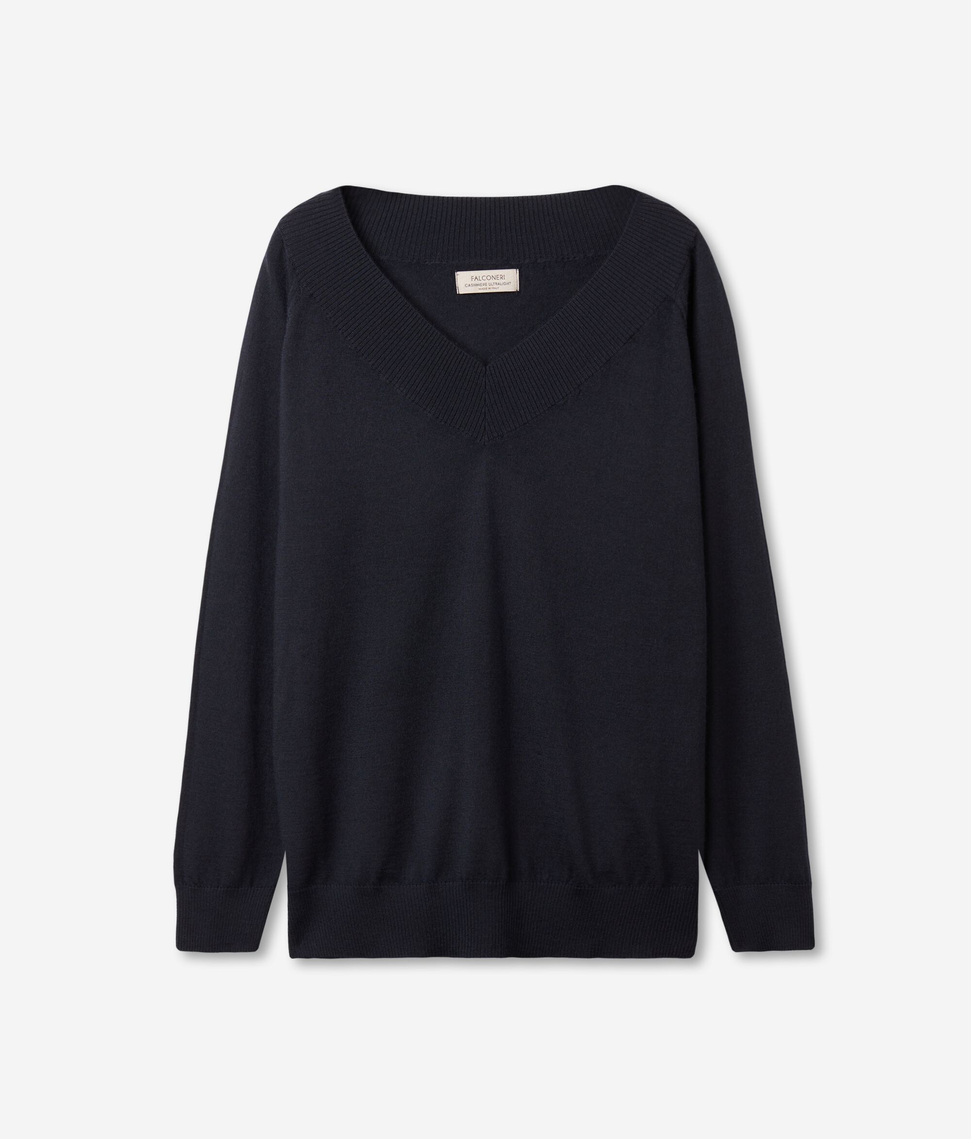 Jersey con cuello de pico de cashmere ultrafine