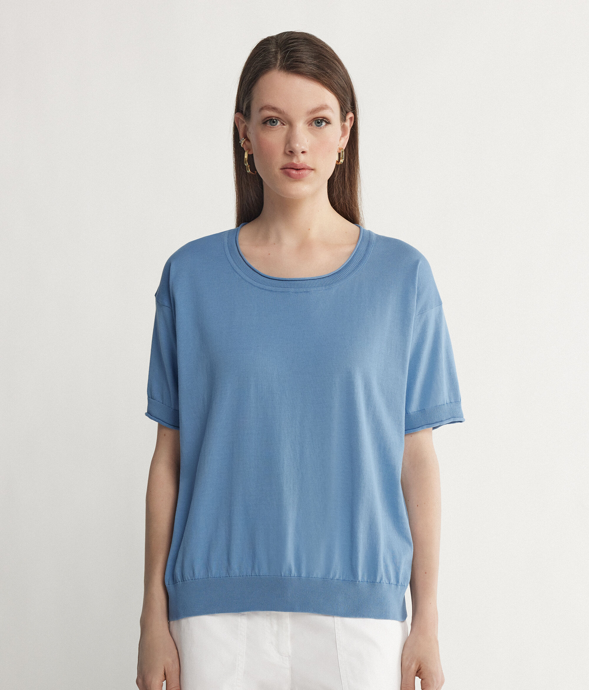 Short-Sleeved Round-Neck Cotton Jumper
