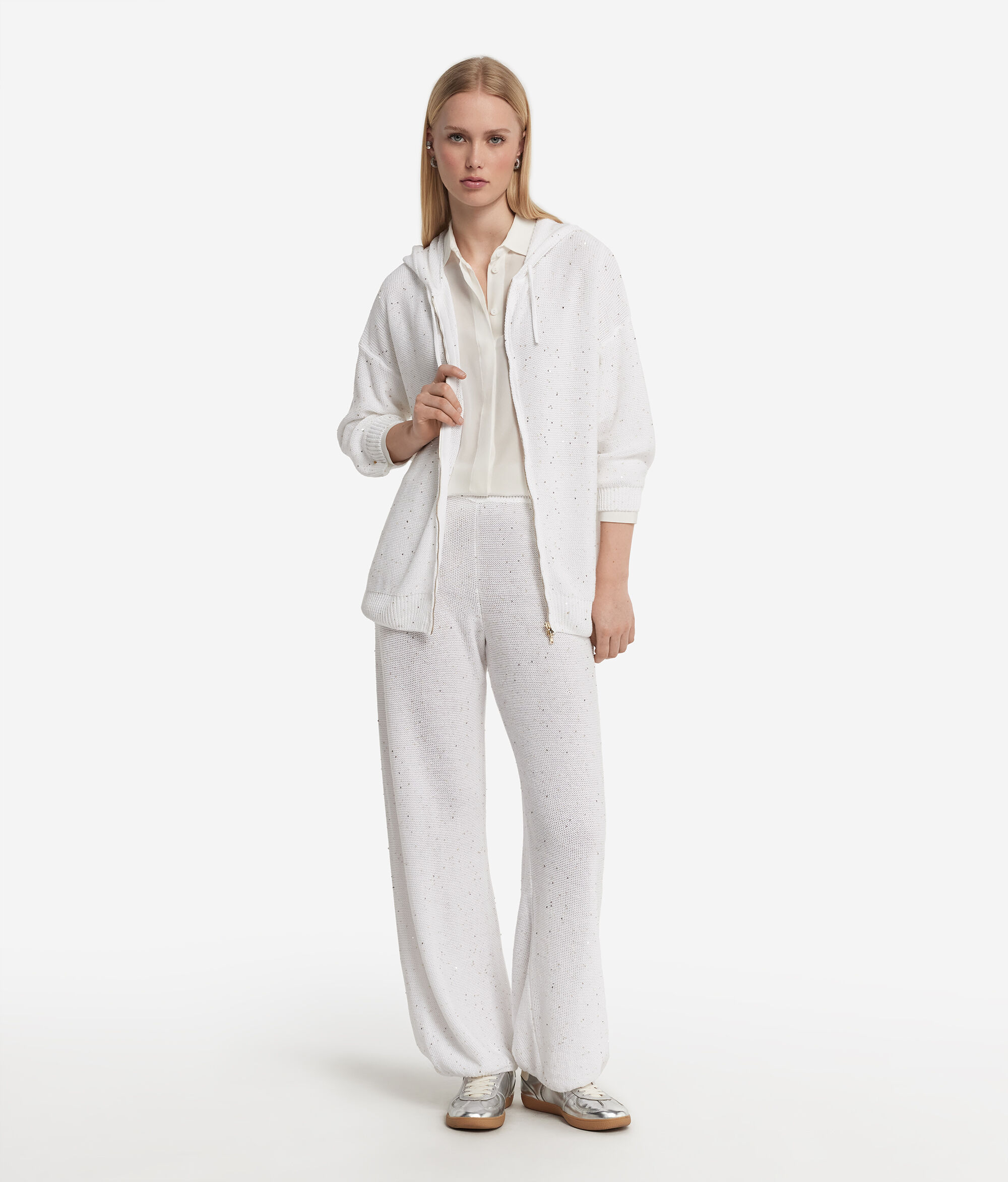 Толстовка изо льна и хлопка с микропайетками