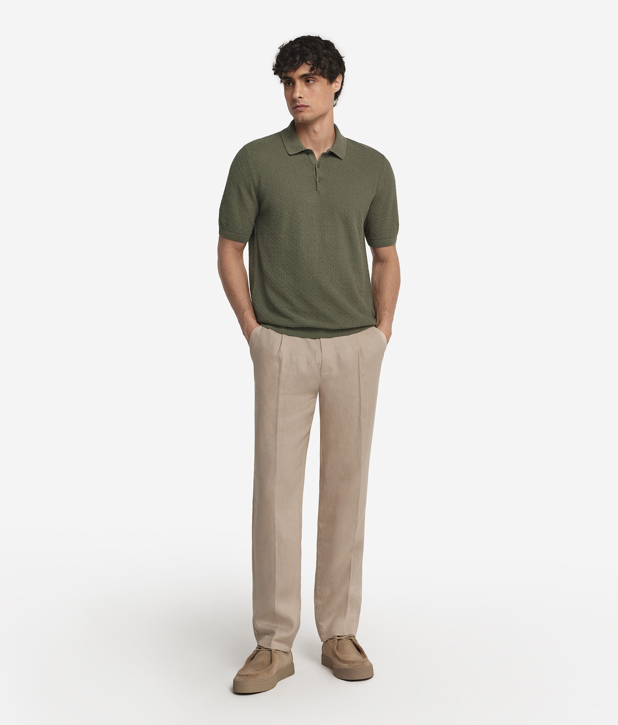 Textured Knit Short-Sleeved Polo Shirt